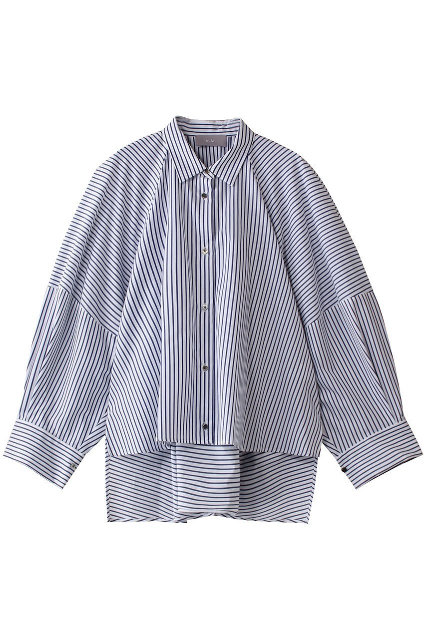 【ヒューエルミュージアム/hueLe Museum】の【hLM】ラウンドシェイプブラウス インテリア・キッズ・メンズ・レディースファッション・服の通販 founy(ファニー) 　ファッション　Fashion　レディースファッション　Fashion for Women　トップス・カットソー　Cut & Sew Tops　シャツ・ブラウス・オフィスカジュアル　Elegant Blouses & Button-Ups　ストライプ　Stripe, Striped Pattern　スリーブ　Sleeve, Long Sleeve / Short Sleeve　ドレープ　Drape, Draping Fabric　ロング　Long, Long-Length　ブルー|ID: prp329100004905500 ipo3291000000036722247