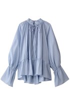 【メゾンスペシャル/MAISON SPECIAL】のShirring Volume Blouse/シャーリングボリュームブラウス 人気、トレンドファッション・服の通販 founy(ファニー) ファッション Fashion レディースファッション Fashion for Women トップス・カットソー Cut & Sew Tops シャツ・ブラウス・オフィスカジュアル Elegant Blouses & Button-Ups シャーリング Shirring, Ruched シンプル Simple, Minimal スカーフ Scarf, Neckwear ストライプ Stripe, Striped Pattern スリーブ Sleeve, Long Sleeve / Short Sleeve リボン Ribbon, Bow ロング Long, Long-Length エレガント 上品 Elegant thumbnail BLU(ブルー)|ID: prp329100004905554 ipo3291000000036722693
