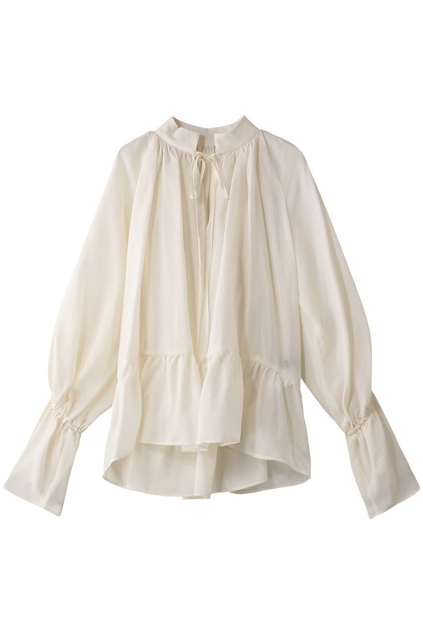 【メゾンスペシャル/MAISON SPECIAL】のShirring Volume Blouse/シャーリングボリュームブラウス インテリア・キッズ・メンズ・レディースファッション・服の通販 founy(ファニー) 　ファッション　Fashion　レディースファッション　Fashion for Women　トップス・カットソー　Cut & Sew Tops　シャツ・ブラウス・オフィスカジュアル　Elegant Blouses & Button-Ups　シャーリング　Shirring, Ruched　シンプル　Simple, Minimal　スカーフ　Scarf, Neckwear　ストライプ　Stripe, Striped Pattern　スリーブ　Sleeve, Long Sleeve / Short Sleeve　リボン　Ribbon, Bow　ロング　Long, Long-Length　エレガント 上品　Elegant　WHT(ホワイト)|ID: prp329100004905554 ipo3291000000036722694