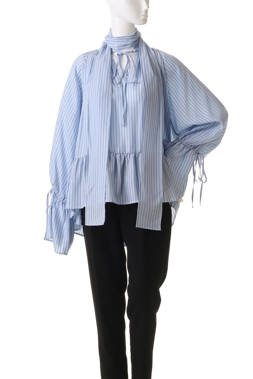 【メゾンスペシャル/MAISON SPECIAL】のShirring Volume Blouse/シャーリングボリュームブラウス 人気、トレンドファッション・服の通販 founy(ファニー) 　ファッション　Fashion　レディースファッション　Fashion for Women　トップス・カットソー　Cut & Sew Tops　シャツ・ブラウス・オフィスカジュアル　Elegant Blouses & Button-Ups　シャーリング　Shirring, Ruched　シンプル　Simple, Minimal　スカーフ　Scarf, Neckwear　ストライプ　Stripe, Striped Pattern　スリーブ　Sleeve, Long Sleeve / Short Sleeve　リボン　Ribbon, Bow　ロング　Long, Long-Length　エレガント 上品　Elegant　other-6|ID: prp329100004905554 ipo3291000000036747987