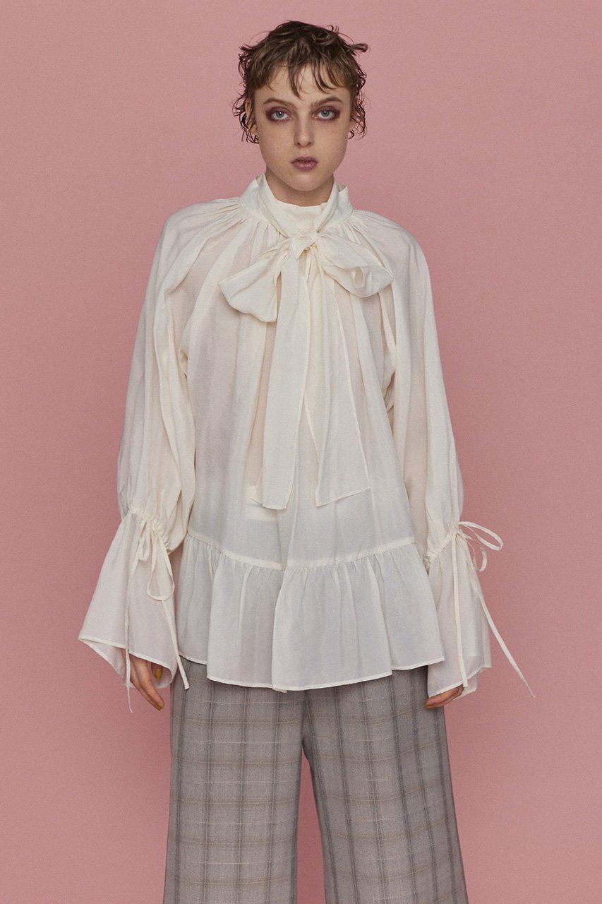 【メゾンスペシャル/MAISON SPECIAL】のShirring Volume Blouse/シャーリングボリュームブラウス 人気、トレンドファッション・服の通販 founy(ファニー) 　ファッション　Fashion　レディースファッション　Fashion for Women　トップス・カットソー　Cut & Sew Tops　シャツ・ブラウス・オフィスカジュアル　Elegant Blouses & Button-Ups　シャーリング　Shirring, Ruched　シンプル　Simple, Minimal　スカーフ　Scarf, Neckwear　ストライプ　Stripe, Striped Pattern　スリーブ　Sleeve, Long Sleeve / Short Sleeve　リボン　Ribbon, Bow　ロング　Long, Long-Length　エレガント 上品　Elegant　other-7|ID: prp329100004905554 ipo3291000000036747988