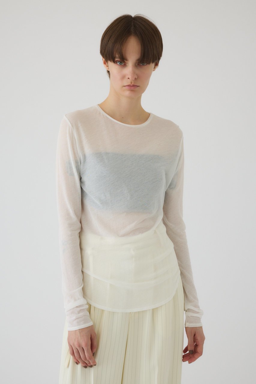 【リムアーク/RIM.ARK】のSoft touch comfy tops/トップス インテリア・キッズ・メンズ・レディースファッション・服の通販 founy(ファニー) 　ファッション　Fashion　レディースファッション　Fashion for Women　トップス・カットソー　Cut & Sew Tops　シャツ・ブラウス・オフィスカジュアル　Elegant Blouses & Button-Ups　シアー　Sheer, See-Through　ショート　Short, Short Length　シンプル　Simple, Minimal　スリーブ　Sleeve, Long Sleeve / Short Sleeve　ホワイト|ID: prp329100004905620 ipo3291000000036723335