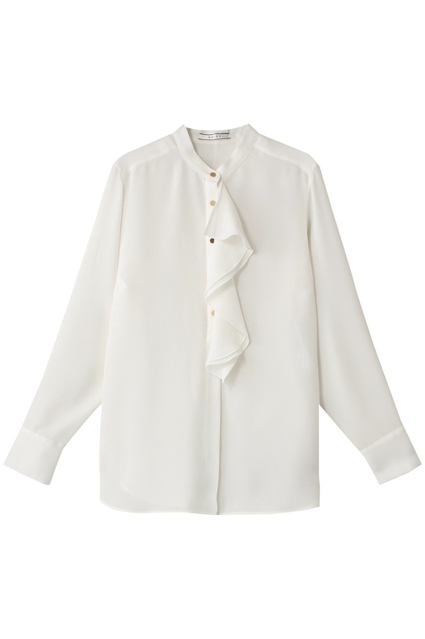 【ベイジ,/BEIGE,】のSTOW(ストー)/バンドカラーフリルブラウス インテリア・キッズ・メンズ・レディースファッション・服の通販 founy(ファニー) 　ファッション　Fashion　レディースファッション　Fashion for Women　トップス・カットソー　Cut & Sew Tops　シャツ・ブラウス・オフィスカジュアル　Elegant Blouses & Button-Ups　なめらか　Smooth, Silky Texture　ジャケット　Jacket, Outerwear　ジョーゼット　Georgette, Semi-Sheer Fabric　スリーブ　Sleeve, Long Sleeve / Short Sleeve　フリル　Frill, Ruffle　ロング　Long, Long-Length　人気　Popular, Best Seller　今季　This Season, Current Season　定番　Standard, Basic Item　Ecru|ID: prp329100004905656 ipo3291000000036723762