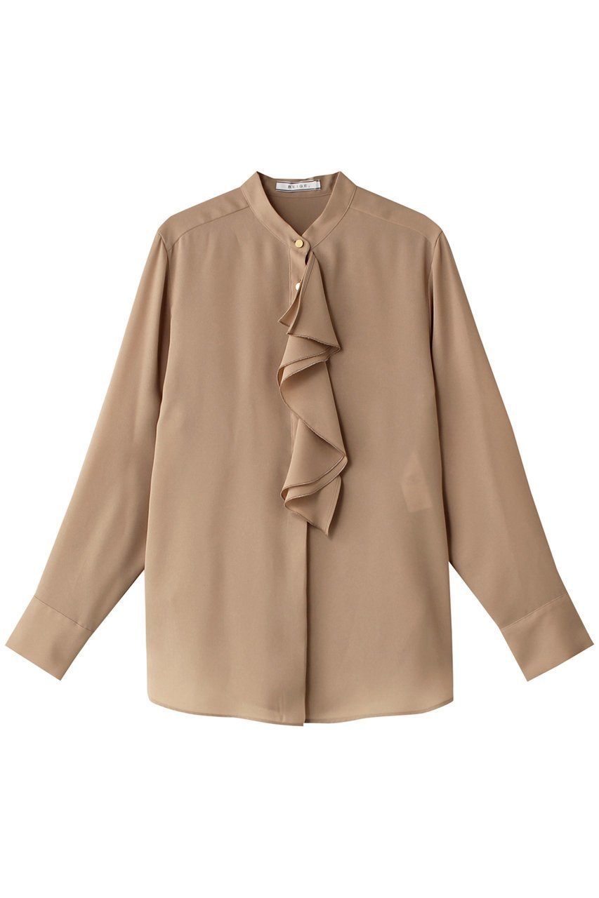 【ベイジ,/BEIGE,】のSTOW(ストー)/バンドカラーフリルブラウス インテリア・キッズ・メンズ・レディースファッション・服の通販 founy(ファニー) 　ファッション　Fashion　レディースファッション　Fashion for Women　トップス・カットソー　Cut & Sew Tops　シャツ・ブラウス・オフィスカジュアル　Elegant Blouses & Button-Ups　なめらか　Smooth, Silky Texture　ジャケット　Jacket, Outerwear　ジョーゼット　Georgette, Semi-Sheer Fabric　スリーブ　Sleeve, Long Sleeve / Short Sleeve　フリル　Frill, Ruffle　ロング　Long, Long-Length　人気　Popular, Best Seller　今季　This Season, Current Season　定番　Standard, Basic Item　Milk tea|ID: prp329100004905656 ipo3291000000036723764