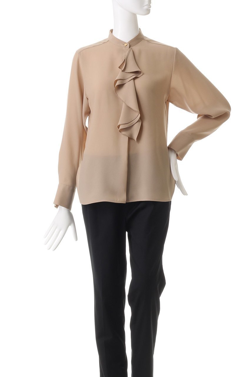 【ベイジ,/BEIGE,】のSTOW(ストー)/バンドカラーフリルブラウス 人気、トレンドファッション・服の通販 founy(ファニー) 　ファッション　Fashion　レディースファッション　Fashion for Women　トップス・カットソー　Cut & Sew Tops　シャツ・ブラウス・オフィスカジュアル　Elegant Blouses & Button-Ups　なめらか　Smooth, Silky Texture　ジャケット　Jacket, Outerwear　ジョーゼット　Georgette, Semi-Sheer Fabric　スリーブ　Sleeve, Long Sleeve / Short Sleeve　フリル　Frill, Ruffle　ロング　Long, Long-Length　人気　Popular, Best Seller　今季　This Season, Current Season　定番　Standard, Basic Item　other-2|ID: prp329100004905656 ipo3291000000036748160