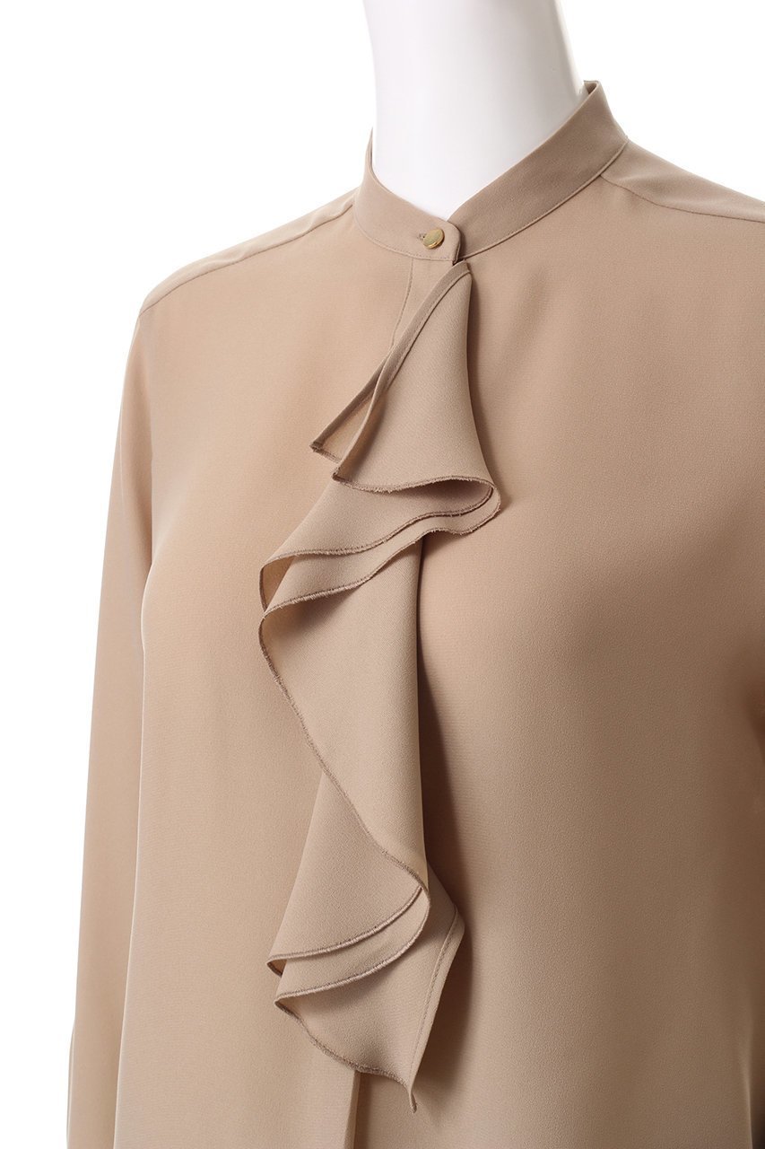 【ベイジ,/BEIGE,】のSTOW(ストー)/バンドカラーフリルブラウス 人気、トレンドファッション・服の通販 founy(ファニー) 　ファッション　Fashion　レディースファッション　Fashion for Women　トップス・カットソー　Cut & Sew Tops　シャツ・ブラウス・オフィスカジュアル　Elegant Blouses & Button-Ups　なめらか　Smooth, Silky Texture　ジャケット　Jacket, Outerwear　ジョーゼット　Georgette, Semi-Sheer Fabric　スリーブ　Sleeve, Long Sleeve / Short Sleeve　フリル　Frill, Ruffle　ロング　Long, Long-Length　人気　Popular, Best Seller　今季　This Season, Current Season　定番　Standard, Basic Item　other-5|ID: prp329100004905656 ipo3291000000036748163