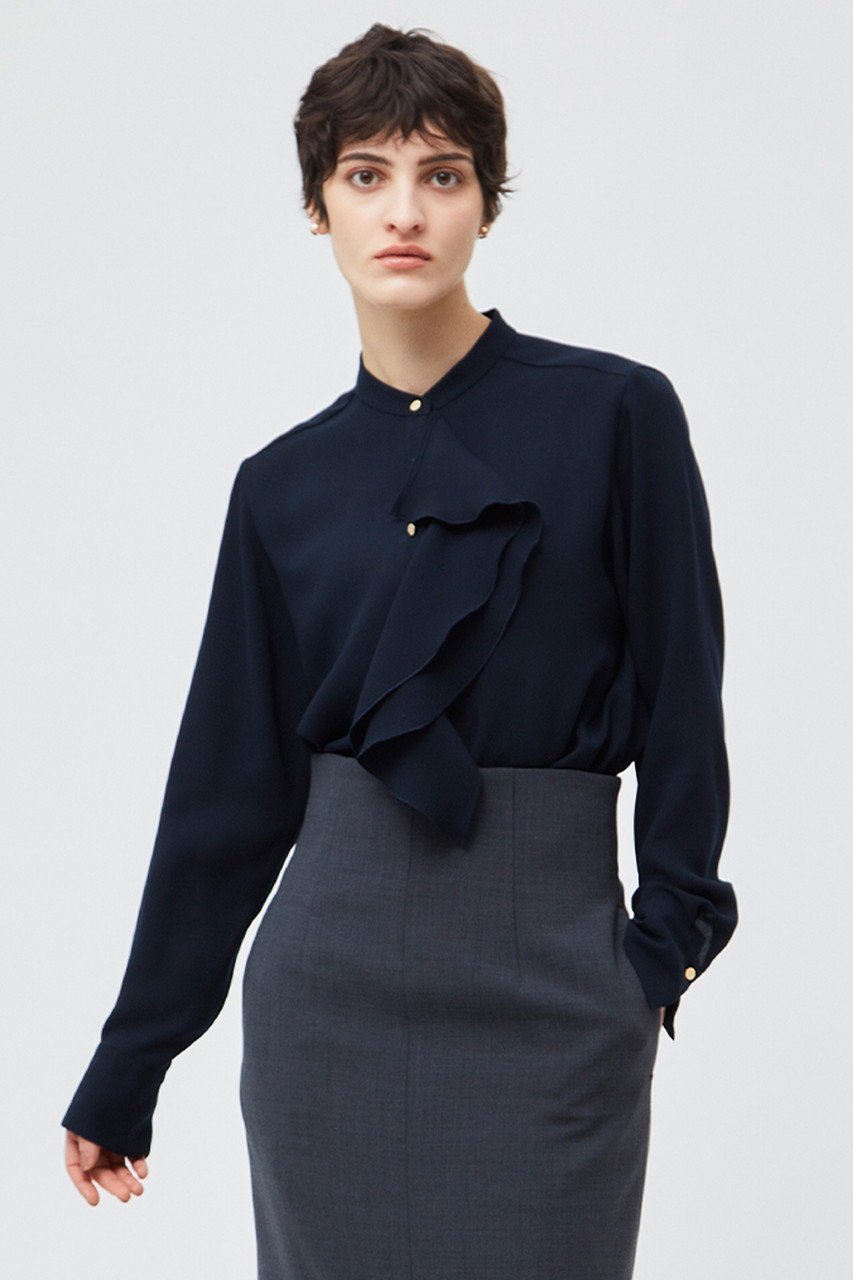 【ベイジ,/BEIGE,】のSTOW(ストー)/バンドカラーフリルブラウス 人気、トレンドファッション・服の通販 founy(ファニー) 　ファッション　Fashion　レディースファッション　Fashion for Women　トップス・カットソー　Cut & Sew Tops　シャツ・ブラウス・オフィスカジュアル　Elegant Blouses & Button-Ups　なめらか　Smooth, Silky Texture　ジャケット　Jacket, Outerwear　ジョーゼット　Georgette, Semi-Sheer Fabric　スリーブ　Sleeve, Long Sleeve / Short Sleeve　フリル　Frill, Ruffle　ロング　Long, Long-Length　人気　Popular, Best Seller　今季　This Season, Current Season　定番　Standard, Basic Item　other-7|ID: prp329100004905656 ipo3291000000036748165