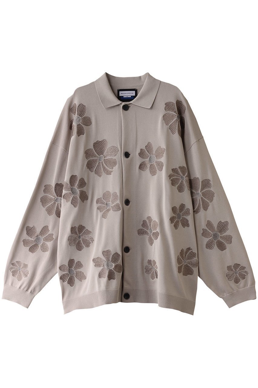 【メゾンスペシャル/MAISON SPECIAL】の【UNISEX】T/C フラワーエンブロイダリーロングスリーブニットシャツ インテリア・キッズ・メンズ・レディースファッション・服の通販 founy(ファニー) 　ファッション　Fashion　レディースファッション　Fashion for Women　トップス・カットソー　Cut & Sew Tops　ニット　Knit Tops & Sweaters　シャツ・ブラウス・オフィスカジュアル　Elegant Blouses & Button-Ups　ユニセックス　Unisex, Genderless　スリーブ　Sleeve, Long Sleeve / Short Sleeve　ロング　Long, Long-Length　羽織　Haori, Light Jacket　G.BGE(グレーベージュ)|ID: prp329100004905660 ipo3291000000036723808