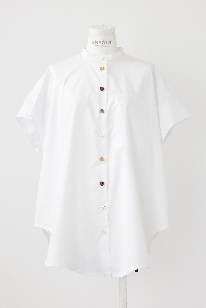 【エンフォルド/ENFOLD】のC/PEブロード Halfsleeve Hexagon SH/シャツ 人気、トレンドファッション・服の通販 founy(ファニー) 　ファッション　Fashion　レディースファッション　Fashion for Women　トップス・カットソー　Cut & Sew Tops　シャツ・ブラウス・オフィスカジュアル　Elegant Blouses & Button-Ups　アシンメトリー　Asymmetrical Style　ショート　Short, Short Length　ストレート　Straight, Straight Cut　スリーブ　Sleeve, Long Sleeve / Short Sleeve　ブロード　Broadcloth, Fine Cotton　ベーシック　Basic, Essential　半袖　Short Sleeve, Half Sleeve　夏　Summer　 other-1|ID: prp329100004905720 ipo3291000000036724831