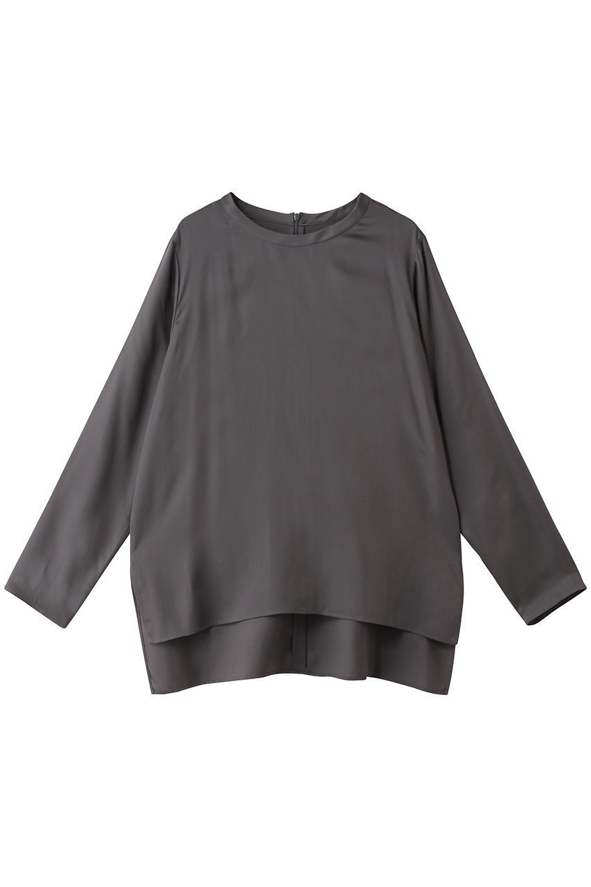 【プレインピープル/PLAIN PEOPLE】のキュプラサテンクルーネックブラウス インテリア・キッズ・メンズ・レディースファッション・服の通販 founy(ファニー) 　ファッション　Fashion　レディースファッション　Fashion for Women　トップス・カットソー　Cut & Sew Tops　シャツ・ブラウス・オフィスカジュアル　Elegant Blouses & Button-Ups　インナー　Innerwear　シンプル　Simple, Minimal　ジャケット　Jacket, Outerwear　スリーブ　Sleeve, Long Sleeve / Short Sleeve　ロング　Long, Long-Length　エレガント 上品　Elegant　グレー|ID: prp329100004905802 ipo3291000000036726606