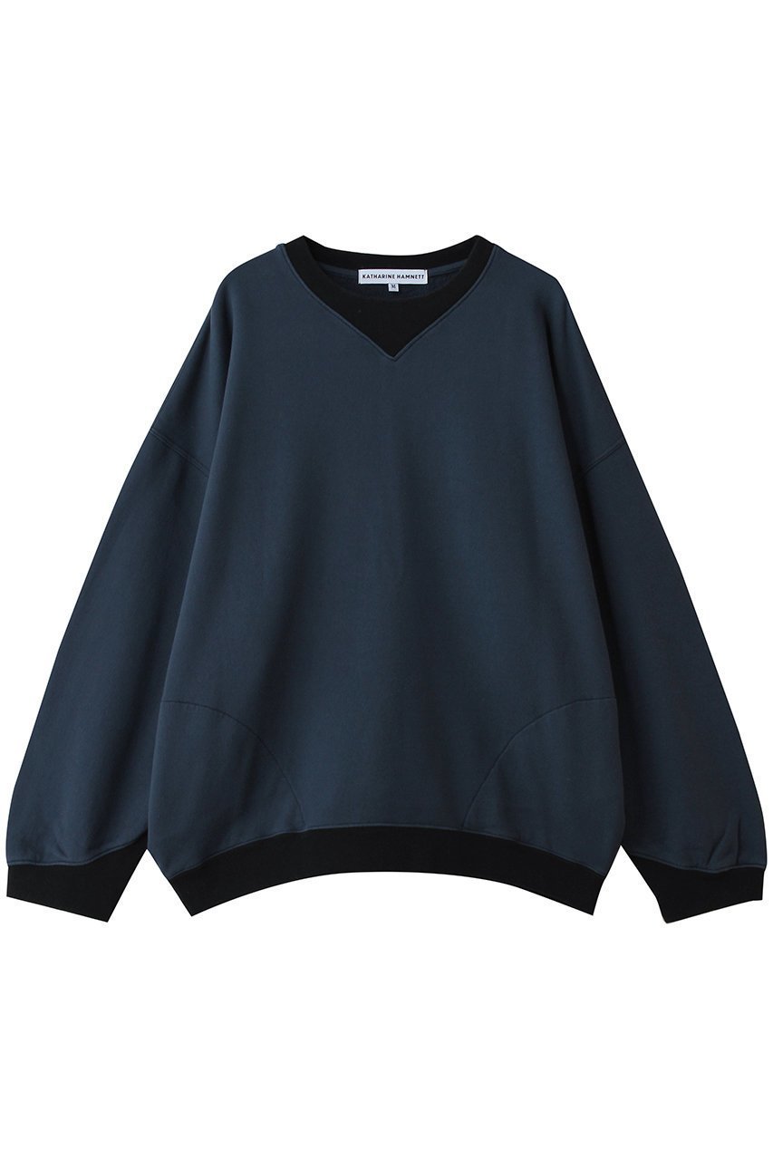 【キャサリンハムネット/KATHARINE HAMNETT LONDON】の【UNISEX】バイカラーリブオーバーサイズスウェットプルオーバー インテリア・キッズ・メンズ・レディースファッション・服の通販 founy(ファニー) 　ファッション　Fashion　レディースファッション　Fashion for Women　トップス・カットソー　Cut & Sew Tops　シャツ・ブラウス・オフィスカジュアル　Elegant Blouses & Button-Ups　レディースパーカー・カジュアルフーディー　Casual Hoodies & Sweatshirts　ロングTシャツ・Tシャツ　Longline T-Shirts & Tees　カジュアルプルオーバー・ニットトップス　Pullovers & Knit Tops / Casual Pullovers　スウェット・クルーネックトップス　Sweatshirts & Crewnecks / Relaxed Fit Sweat Tops　カットソー・ベーシックTシャツ　Cut-and-Sewn Tops / Stretch Tees & Basics　ユニセックス　Unisex, Genderless　ヴィンテージ　Vintage Style　定番　Standard, Basic Item　ネイビー|ID: prp329100004905938 ipo3291000000036727836