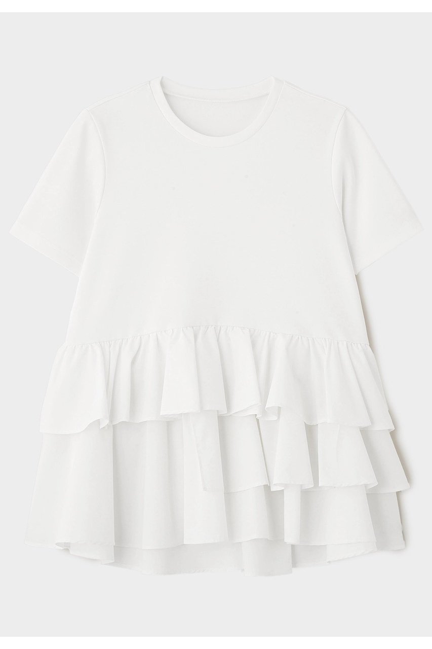 【ル フィル/LE PHIL】のコンビフリルプルオーバー インテリア・キッズ・メンズ・レディースファッション・服の通販 founy(ファニー) 　ファッション　Fashion　レディースファッション　Fashion for Women　トップス・カットソー　Cut & Sew Tops　シャツ・ブラウス・オフィスカジュアル　Elegant Blouses & Button-Ups　ロングTシャツ・Tシャツ　Longline T-Shirts & Tees　カジュアルプルオーバー・ニットトップス　Pullovers & Knit Tops / Casual Pullovers　カットソー・ベーシックTシャツ　Cut-and-Sewn Tops / Stretch Tees & Basics　カットソー　Cut and Sewn Top　ショート　Short, Short Length　シンプル　Simple, Minimal　スタンダード　Standard, Basic　スリーブ　Sleeve, Long Sleeve / Short Sleeve　タイプライター　Typewriter Fabric, Crisp Cotton　タフタ　Taffeta, Structured Fabric　バランス　Balance, Style Balance　フェミニン　Feminine, Girly　フリル　Frill, Ruffle　フロント　Front, Front Design　ホワイト|ID: prp329100004905941 ipo3291000000036727857