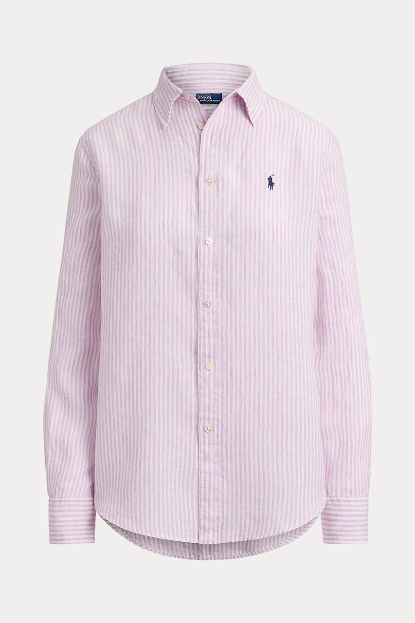 【ラルフローレン/RALPH LAUREN】の【POLO RALPH LAUREN】クラシック フィット ストライプド リネン シャツ インテリア・キッズ・メンズ・レディースファッション・服の通販 founy(ファニー) 　ファッション　Fashion　レディースファッション　Fashion for Women　トップス・カットソー　Cut & Sew Tops　シャツ・ブラウス・オフィスカジュアル　Elegant Blouses & Button-Ups　クラシック　Classic, Timeless Style　ストライプ　Stripe, Striped Pattern　ストレート　Straight, Straight Cut　スリーブ　Sleeve, Long Sleeve / Short Sleeve　バランス　Balance, Style Balance　フィット　Fit, Slim Fit　プリーツ　Pleats, Pleated　ボックス　Boxy, Box Shape　ヨーク　Yoke, Yoke Design　リネン　Linen, Linen Fabric　リラックス　Relax, Relaxed Fit　ロング　Long, Long-Length　エレガント 上品　Elegant　新作・新入荷　New Arrivals / New In　パープル|ID: prp329100004905947 ipo3291000000036727907