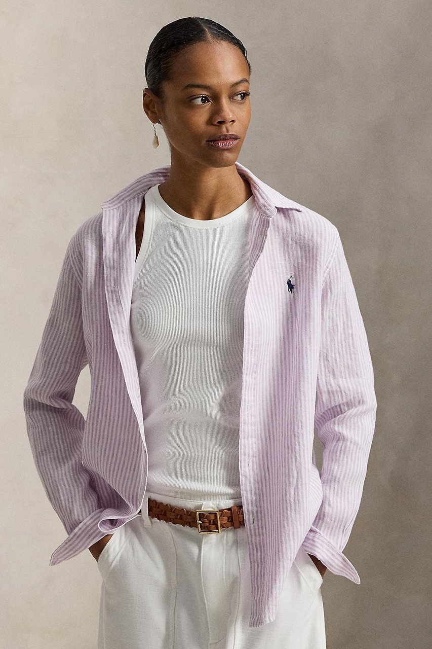 【ラルフローレン/RALPH LAUREN】の【POLO RALPH LAUREN】クラシック フィット ストライプド リネン シャツ 人気、トレンドファッション・服の通販 founy(ファニー) 　ファッション　Fashion　レディースファッション　Fashion for Women　トップス・カットソー　Cut & Sew Tops　シャツ・ブラウス・オフィスカジュアル　Elegant Blouses & Button-Ups　クラシック　Classic, Timeless Style　ストライプ　Stripe, Striped Pattern　ストレート　Straight, Straight Cut　スリーブ　Sleeve, Long Sleeve / Short Sleeve　バランス　Balance, Style Balance　フィット　Fit, Slim Fit　プリーツ　Pleats, Pleated　ボックス　Boxy, Box Shape　ヨーク　Yoke, Yoke Design　リネン　Linen, Linen Fabric　リラックス　Relax, Relaxed Fit　ロング　Long, Long-Length　エレガント 上品　Elegant　新作・新入荷　New Arrivals / New In　other-5|ID: prp329100004905947 ipo3291000000036748517