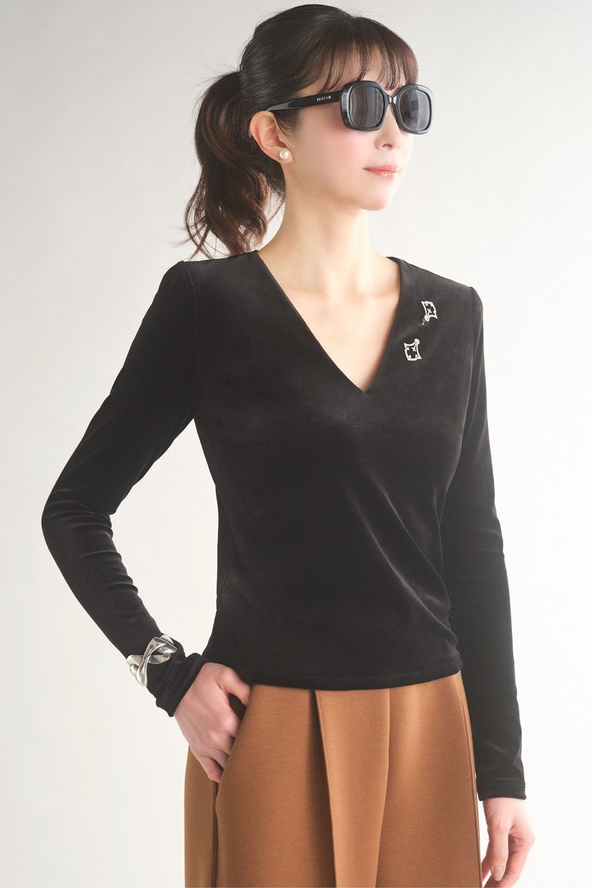 【デイジーリン/DAISY LIN】のVelour Top “Cool Lady” 人気、トレンドファッション・服の通販 founy(ファニー) 　ファッション　Fashion　レディースファッション　Fashion for Women　トップス・カットソー　Cut & Sew Tops　シャツ・ブラウス・オフィスカジュアル　Elegant Blouses & Button-Ups　ロングTシャツ・Tシャツ　Longline T-Shirts & Tees　カットソー・ベーシックTシャツ　Cut-and-Sewn Tops / Stretch Tees & Basics　ベロアトップス　Velour Tops / Velvet-Look Items　シンプル　Simple, Minimal　ストレッチ　Stretch, Stretchy Fabric　スリーブ　Sleeve, Long Sleeve / Short Sleeve　ロング　Long, Long-Length　エレガント 上品　Elegant　other-6|ID: prp329100004905960 ipo3291000000036728027