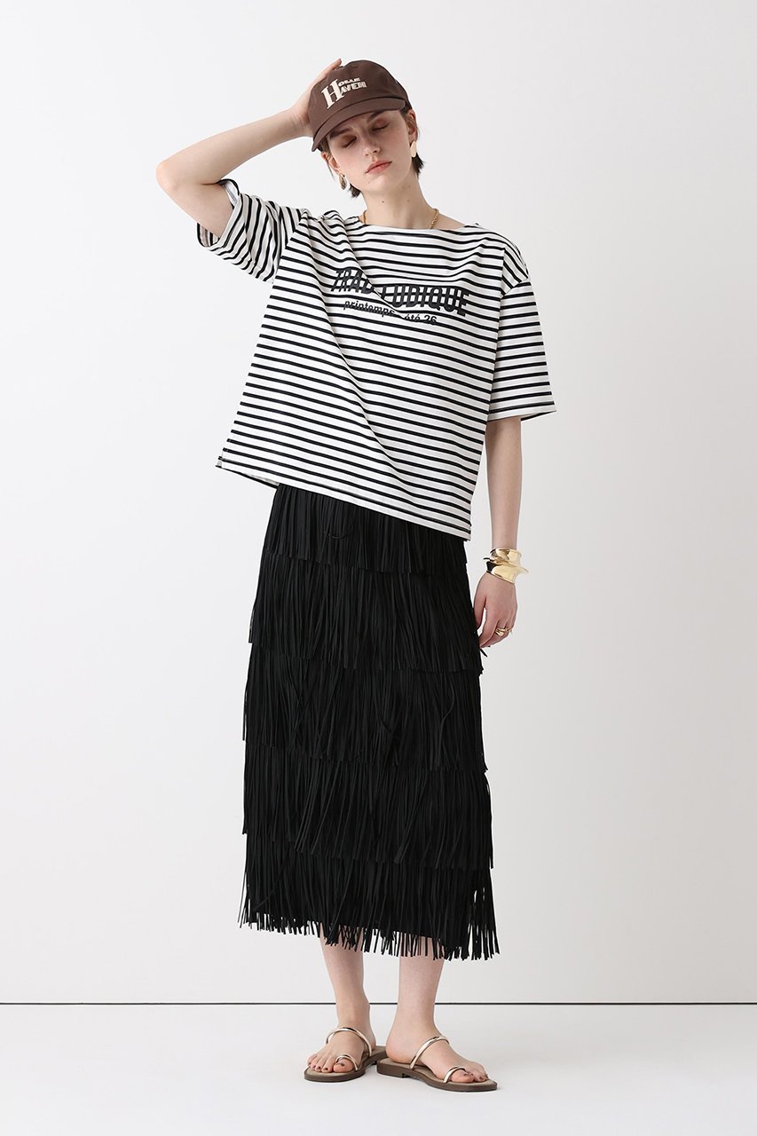 【アルアバイル/allureville】のボーダーロゴT 人気、トレンドファッション・服の通販 founy(ファニー) 　ファッション　Fashion　レディースファッション　Fashion for Women　トップス・カットソー　Cut & Sew Tops　シャツ・ブラウス・オフィスカジュアル　Elegant Blouses & Button-Ups　ロングTシャツ・Tシャツ　Longline T-Shirts & Tees　カットソー・ベーシックTシャツ　Cut-and-Sewn Tops / Stretch Tees & Basics　インナー　Innerwear　ショート　Short, Short Length　スリーブ　Sleeve, Long Sleeve / Short Sleeve　バスク　Basque, Basque Style　フロント　Front, Front Design　ボーダー　Border, Stripe　エレガント 上品　Elegant　other-2|ID: prp329100004905976 ipo3291000000036728179