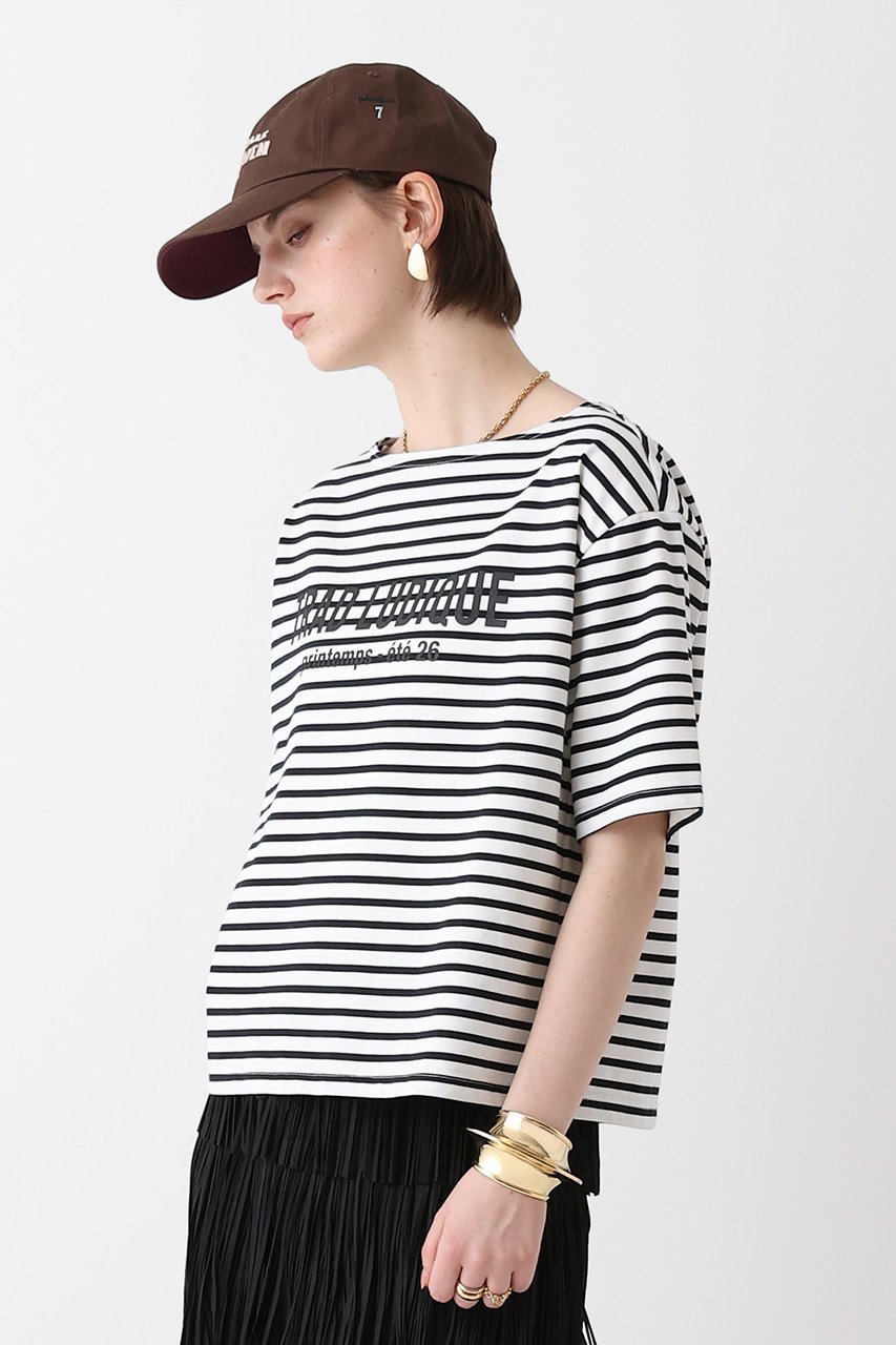 【アルアバイル/allureville】のボーダーロゴT 人気、トレンドファッション・服の通販 founy(ファニー) 　ファッション　Fashion　レディースファッション　Fashion for Women　トップス・カットソー　Cut & Sew Tops　シャツ・ブラウス・オフィスカジュアル　Elegant Blouses & Button-Ups　ロングTシャツ・Tシャツ　Longline T-Shirts & Tees　カットソー・ベーシックTシャツ　Cut-and-Sewn Tops / Stretch Tees & Basics　インナー　Innerwear　ショート　Short, Short Length　スリーブ　Sleeve, Long Sleeve / Short Sleeve　バスク　Basque, Basque Style　フロント　Front, Front Design　ボーダー　Border, Stripe　エレガント 上品　Elegant　other-3|ID: prp329100004905976 ipo3291000000036728180