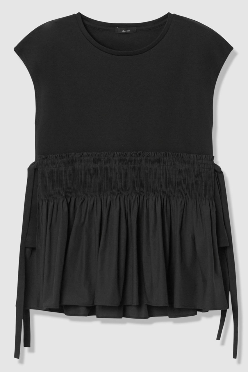 【アルアバイル/allureville】の刺繍プリーツペプラムプルオーバー インテリア・キッズ・メンズ・レディースファッション・服の通販 founy(ファニー) 　ファッション　Fashion　レディースファッション　Fashion for Women　トップス・カットソー　Cut & Sew Tops　シャツ・ブラウス・オフィスカジュアル　Elegant Blouses & Button-Ups　ロングTシャツ・Tシャツ　Longline T-Shirts & Tees　カジュアルプルオーバー・ニットトップス　Pullovers & Knit Tops / Casual Pullovers　カットソー・ベーシックTシャツ　Cut-and-Sewn Tops / Stretch Tees & Basics　カットソー　Cut and Sewn Top　ギャザー　Gathered, Ruffled　コンビ　Combo, Combination Style　ショート　Short, Short Length　ジャケット　Jacket, Outerwear　スリーブ　Sleeve, Long Sleeve / Short Sleeve　チュニック　Tunic, Long Top　ドッキング　Docking, Mixed Material　フレンチ　French, French Style　プリーツ　Pleats, Pleated　ペプラム　Peplum, Flared Hem　エレガント 上品　Elegant　ブラック|ID: prp329100004905977 ipo3291000000036728186