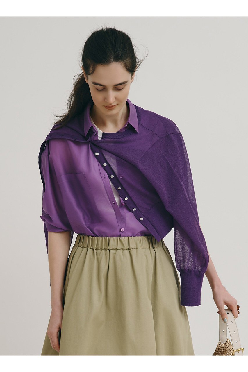 【アルアバイル/allureville】のオーガンシアーシャツ インテリア・キッズ・メンズ・レディースファッション・服の通販 founy(ファニー) 　ファッション　Fashion　レディースファッション　Fashion for Women　トップス・カットソー　Cut & Sew Tops　シャツ・ブラウス・オフィスカジュアル　Elegant Blouses & Button-Ups　インナー　Innerwear　カーディガン　Cardigan, Knitwear　スリーブ　Sleeve, Long Sleeve / Short Sleeve　タンク　Tank Top, Sleeveless Top　ロング　Long, Long-Length　エレガント 上品　Elegant　パープル|ID: prp329100004906029 ipo3291000000036728747