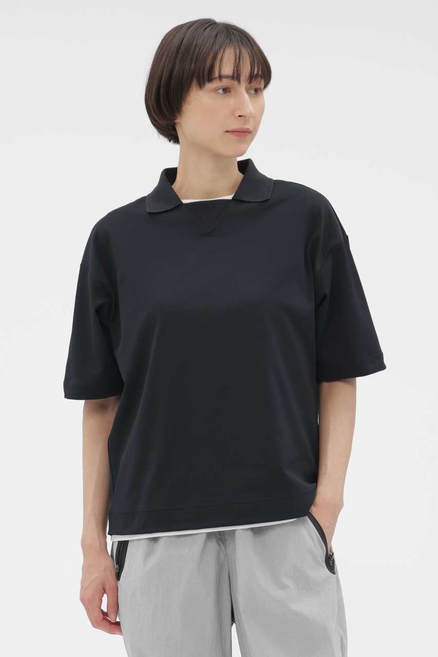 【マーガレットハウエル/MARGARET HOWELL】のHIGHDENCE MESH JERSEY TOP インテリア・キッズ・メンズ・レディースファッション・服の通販 founy(ファニー) 　ファッション　Fashion　レディースファッション　Fashion for Women　トップス・カットソー　Cut & Sew Tops　シャツ・ブラウス・オフィスカジュアル　Elegant Blouses & Button-Ups　ロングTシャツ・Tシャツ　Longline T-Shirts & Tees　カットソー・ベーシックTシャツ　Cut-and-Sewn Tops / Stretch Tees & Basics　コレクション　Collection, Seasonal Line　ショート　Short, Short Length　スポーティ　Sporty, Casual Athletic　スリーブ　Sleeve, Long Sleeve / Short Sleeve　フロント　Front, Front Design　ポロシャツ　Polo Shirt, Collared Tee　マーガレット　Marguerite, Daisy Pattern　リラックス　Relax, Relaxed Fit　夏　Summer　新作・新入荷　New Arrivals / New In　ネイビー|ID: prp329100004906080 ipo3291000000036730962