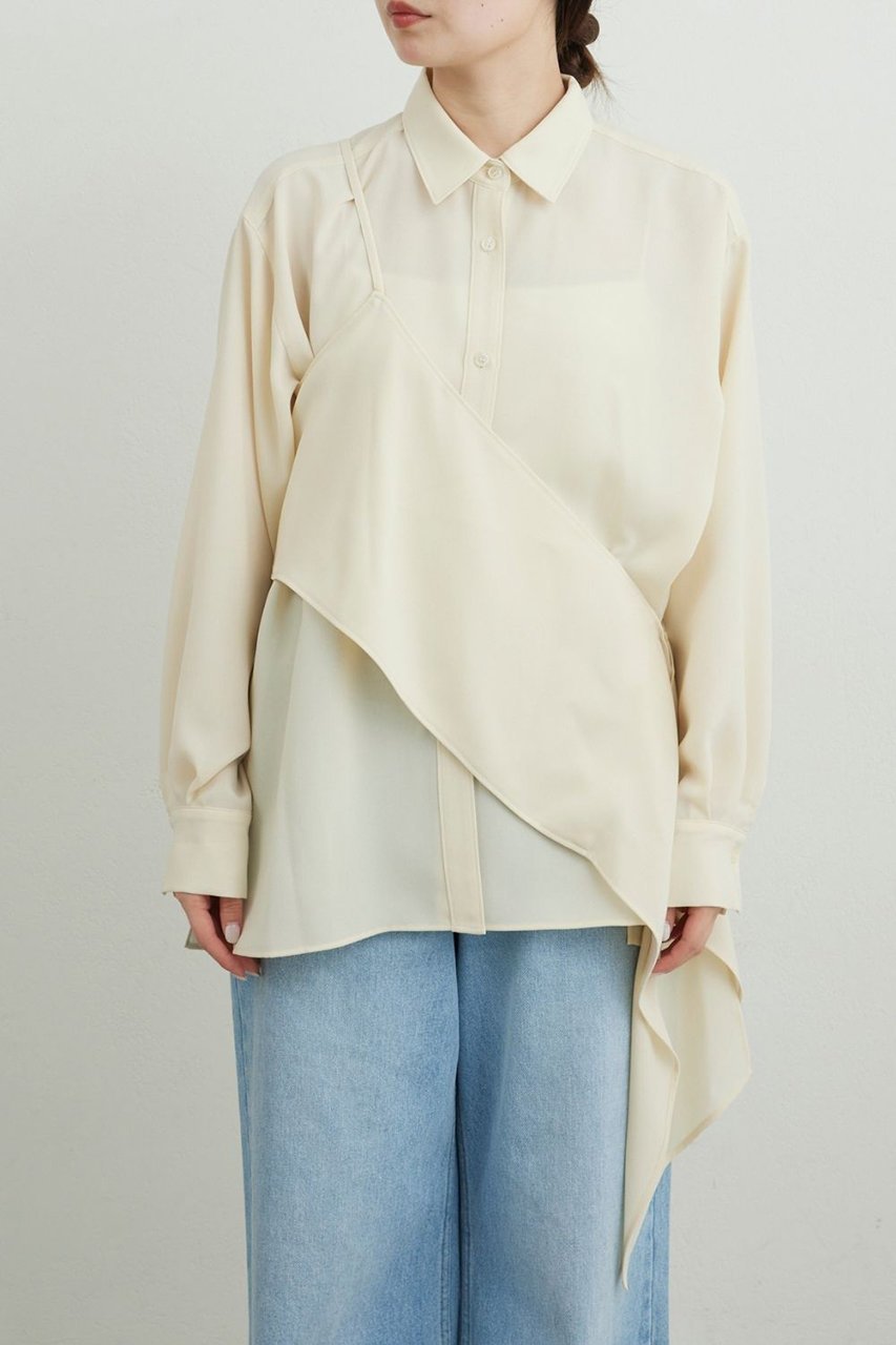 【ガリャルダガランテ/GALLARDAGALANTE】のワンショルレイヤードシャツ 人気、トレンドファッション・服の通販 founy(ファニー) 　ファッション　Fashion　レディースファッション　Fashion for Women　トップス・カットソー　Cut & Sew Tops　シャツ・ブラウス・オフィスカジュアル　Elegant Blouses & Button-Ups　スリーブ　Sleeve, Long Sleeve / Short Sleeve　ビスチェ　Bustier, Corset Top　ロング　Long, Long-Length　新作・新入荷　New Arrivals / New In　other-7|ID: prp329100004906150 ipo3291000000036731590