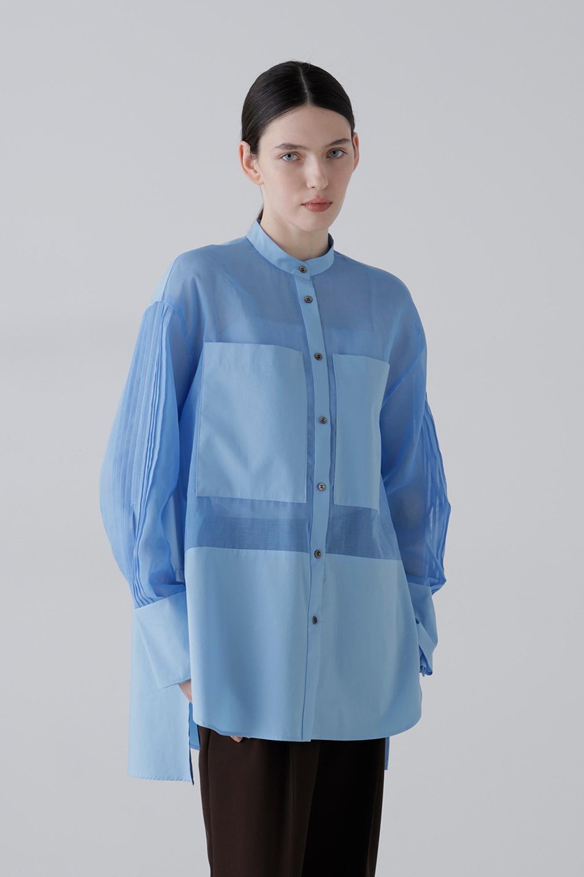 【アドーア/ADORE】のソフトオーガンジーブラウス 人気、トレンドファッション・服の通販 founy(ファニー) 　ファッション　Fashion　レディースファッション　Fashion for Women　トップス・カットソー　Cut & Sew Tops　シャツ・ブラウス・オフィスカジュアル　Elegant Blouses & Button-Ups　オーガンジー　Organza Fabric　スリット　Slit, Slit Detail　スリーブ　Sleeve, Long Sleeve / Short Sleeve　タフタ　Taffeta, Structured Fabric　ドッキング　Docking, Mixed Material　フレア　Flare, Flared　ロング　Long, Long-Length　軽量　Lightweight, Ultra Light　 other-1|ID: prp329100004906159 ipo3291000000036731651