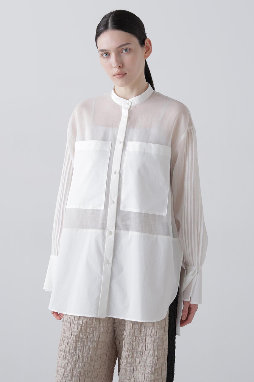 【アドーア/ADORE】のソフトオーガンジーブラウス インテリア・キッズ・メンズ・レディースファッション・服の通販 founy(ファニー) 　ファッション　Fashion　レディースファッション　Fashion for Women　トップス・カットソー　Cut & Sew Tops　シャツ・ブラウス・オフィスカジュアル　Elegant Blouses & Button-Ups　オーガンジー　Organza Fabric　スリット　Slit, Slit Detail　スリーブ　Sleeve, Long Sleeve / Short Sleeve　タフタ　Taffeta, Structured Fabric　ドッキング　Docking, Mixed Material　フレア　Flare, Flared　ロング　Long, Long-Length　軽量　Lightweight, Ultra Light　ホワイト|ID: prp329100004906159 ipo3291000000036731653