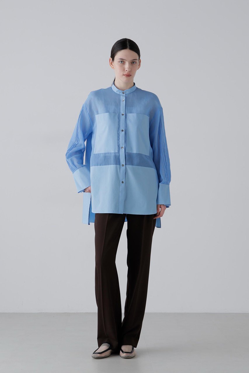 【アドーア/ADORE】のソフトオーガンジーブラウス 人気、トレンドファッション・服の通販 founy(ファニー) 　ファッション　Fashion　レディースファッション　Fashion for Women　トップス・カットソー　Cut & Sew Tops　シャツ・ブラウス・オフィスカジュアル　Elegant Blouses & Button-Ups　オーガンジー　Organza Fabric　スリット　Slit, Slit Detail　スリーブ　Sleeve, Long Sleeve / Short Sleeve　タフタ　Taffeta, Structured Fabric　ドッキング　Docking, Mixed Material　フレア　Flare, Flared　ロング　Long, Long-Length　軽量　Lightweight, Ultra Light　other-2|ID: prp329100004906159 ipo3291000000036744915