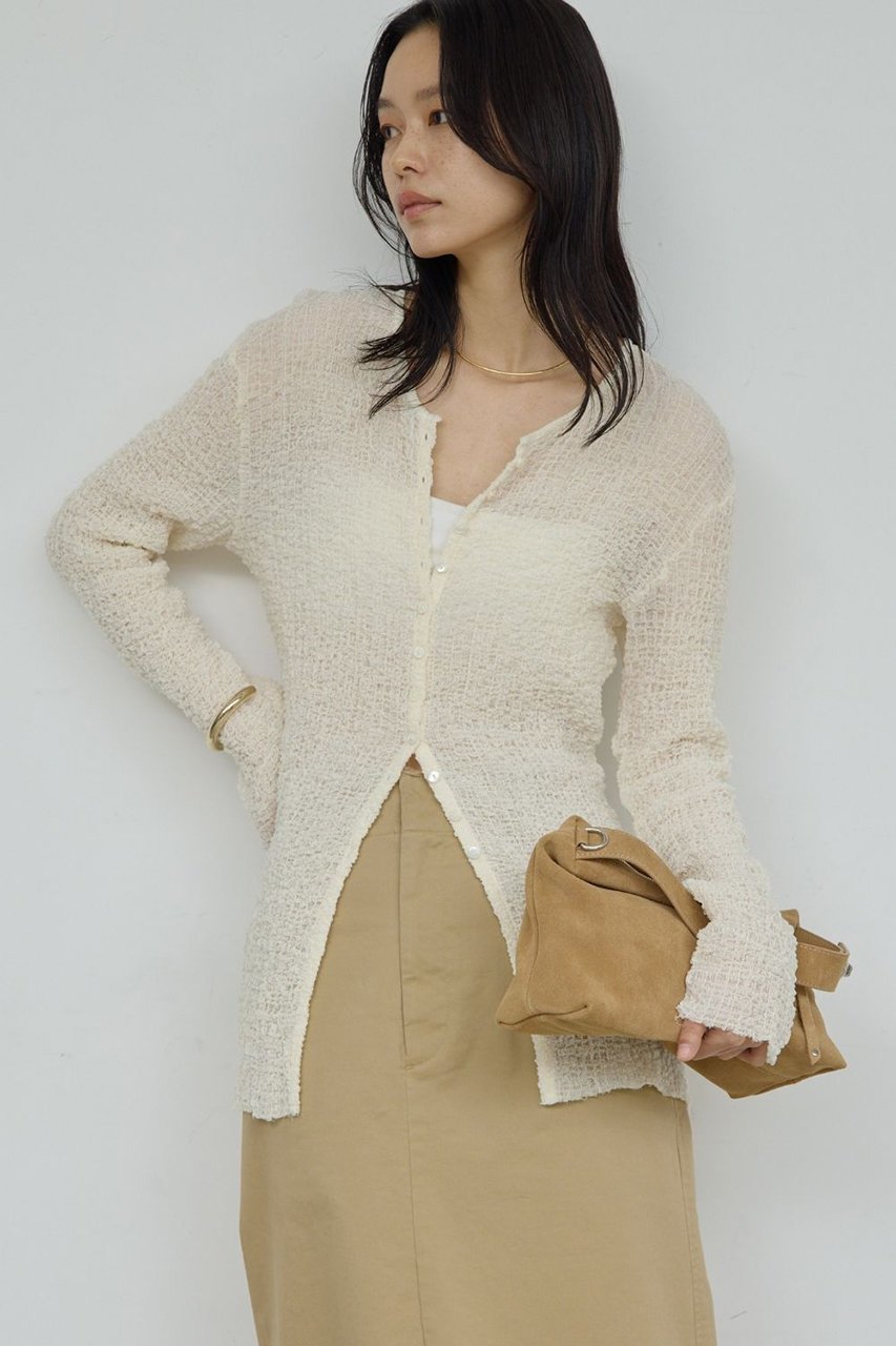 【ガリャルダガランテ/GALLARDAGALANTE】のシュリンククルーカーデ 人気、トレンドファッション・服の通販 founy(ファニー) 　ファッション　Fashion　レディースファッション　Fashion for Women　トップス・カットソー　Cut & Sew Tops　ニット　Knit Tops & Sweaters　カーディガン・羽織り　Layered Style Cardigans　カーディガン　Cardigan, Knitwear　コンパクト　Compact, Small Size　シンプル　Simple, Minimal　デニム　Denim, Jeans Material　フロント　Front, Front Design　新作・新入荷　New Arrivals / New In　 other-1|ID: prp329100004906175 ipo3291000000036731773