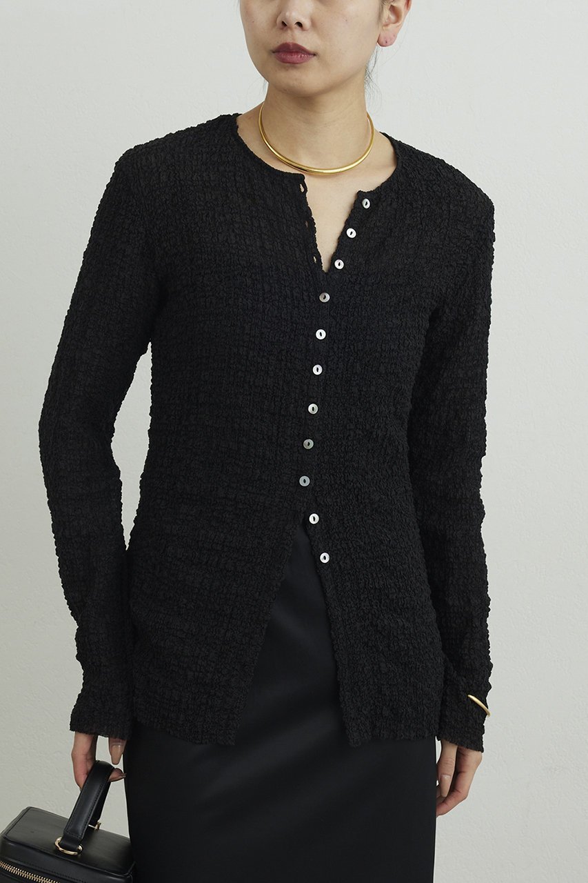 【ガリャルダガランテ/GALLARDAGALANTE】のシュリンククルーカーデ インテリア・キッズ・メンズ・レディースファッション・服の通販 founy(ファニー) 　ファッション　Fashion　レディースファッション　Fashion for Women　トップス・カットソー　Cut & Sew Tops　ニット　Knit Tops & Sweaters　カーディガン・羽織り　Layered Style Cardigans　カーディガン　Cardigan, Knitwear　コンパクト　Compact, Small Size　シンプル　Simple, Minimal　デニム　Denim, Jeans Material　フロント　Front, Front Design　新作・新入荷　New Arrivals / New In　ブラック|ID: prp329100004906175 ipo3291000000036731775