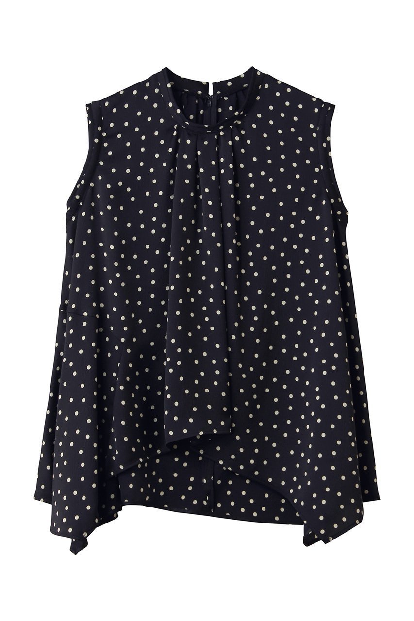 【ランバン オン ブルー/LANVIN en Bleu】のMarina dot/Heartブラウス インテリア・キッズ・メンズ・レディースファッション・服の通販 founy(ファニー) 　ファッション　Fashion　レディースファッション　Fashion for Women　トップス・カットソー　Cut & Sew Tops　キャミソール&ノースリーブ　Camisoles & Sleeveless Tops　シャツ・ブラウス・オフィスカジュアル　Elegant Blouses & Button-Ups　コレクション　Collection, Seasonal Line　サテン　Satin, Glossy Fabric　ジャケット　Jacket, Outerwear　ドット　Polka Dot, Dot Pattern　ノースリーブ　Sleeveless, No-Sleeve　プリント　Print, Printed Pattern　ランダム　Random, Irregular　レギュラー　Regular, Standard Fit　春　Spring　ネイビー|ID: prp329100004906234 ipo3291000000036734649