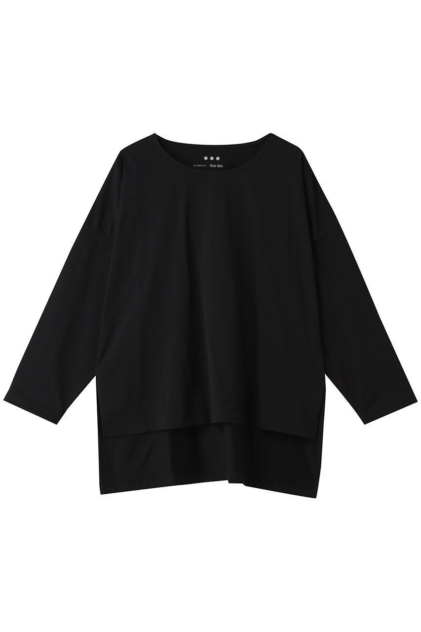 【スリー ドッツ/three dots】のパウダリーコットン 7分袖 インテリア・キッズ・メンズ・レディースファッション・服の通販 founy(ファニー) 　ファッション　Fashion　レディースファッション　Fashion for Women　トップス・カットソー　Cut & Sew Tops　シャツ・ブラウス・オフィスカジュアル　Elegant Blouses & Button-Ups　ロングTシャツ・Tシャツ　Longline T-Shirts & Tees　カットソー・ベーシックTシャツ　Cut-and-Sewn Tops / Stretch Tees & Basics　おすすめ　Recommended / Our Picks　インド　Indian Textile　カットソー　Cut and Sewn Top　スリーブ　Sleeve, Long Sleeve / Short Sleeve　ミックス　Mix, Mixed Style　ロング　Long, Long-Length　ブラック|ID: prp329100004906243 ipo3291000000036734720