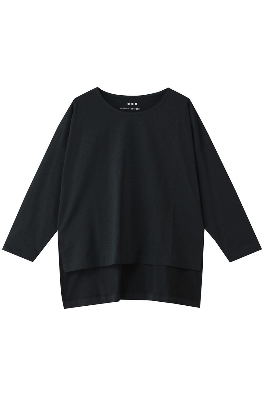 【スリー ドッツ/three dots】のパウダリーコットン 7分袖 インテリア・キッズ・メンズ・レディースファッション・服の通販 founy(ファニー) 　ファッション　Fashion　レディースファッション　Fashion for Women　トップス・カットソー　Cut & Sew Tops　シャツ・ブラウス・オフィスカジュアル　Elegant Blouses & Button-Ups　ロングTシャツ・Tシャツ　Longline T-Shirts & Tees　カットソー・ベーシックTシャツ　Cut-and-Sewn Tops / Stretch Tees & Basics　おすすめ　Recommended / Our Picks　インド　Indian Textile　カットソー　Cut and Sewn Top　スリーブ　Sleeve, Long Sleeve / Short Sleeve　ミックス　Mix, Mixed Style　ロング　Long, Long-Length　ダークネイビー|ID: prp329100004906243 ipo3291000000036734721