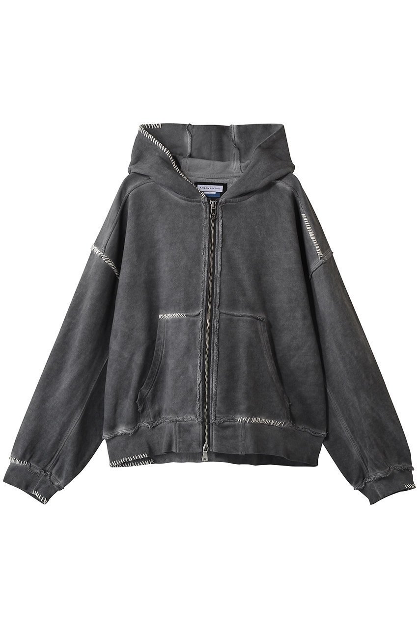 【メゾンスペシャル/MAISON SPECIAL】の【UNISEX】オーバーダイエンブロイダリーZIPパーカー インテリア・キッズ・メンズ・レディースファッション・服の通販 founy(ファニー) 　ファッション　Fashion　レディースファッション　Fashion for Women　トップス・カットソー　Cut & Sew Tops　シャツ・ブラウス・オフィスカジュアル　Elegant Blouses & Button-Ups　レディースパーカー・カジュアルフーディー　Casual Hoodies & Sweatshirts　ロングTシャツ・Tシャツ　Longline T-Shirts & Tees　スウェット・クルーネックトップス　Sweatshirts & Crewnecks / Relaxed Fit Sweat Tops　カットソー・ベーシックTシャツ　Cut-and-Sewn Tops / Stretch Tees & Basics　ユニセックス　Unisex, Genderless　ダメージ　Distressed, Destroyed　パーカー　Hoodie, Parka　BLK(ブラック)|ID: prp329100004906250 ipo3291000000036734782