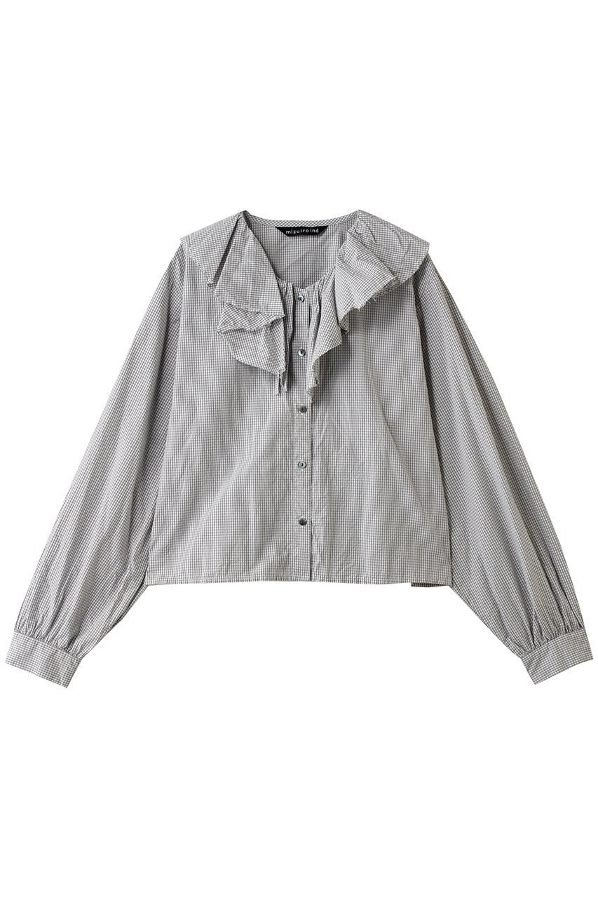 【ミズイロ インド/mizuiro ind】のcheck frill gather collar shirt シャツ インテリア・キッズ・メンズ・レディースファッション・服の通販 founy(ファニー) 　ファッション　Fashion　レディースファッション　Fashion for Women　トップス・カットソー　Cut & Sew Tops　シャツ・ブラウス・オフィスカジュアル　Elegant Blouses & Button-Ups　インナー　Innerwear　ギンガム　Gingham, Gingham Fabric　ジャケット　Jacket, Outerwear　スウェット / スエット　Sweatshirt, Sweatwear　スリーブ　Sleeve, Long Sleeve / Short Sleeve　チェック　Check, Plaid, Tartan　バランス　Balance, Style Balance　フェミニン　Feminine, Girly　フリル　Frill, Ruffle　ロング　Long, Long-Length　再入荷　Restock / Back in Stock　gray|ID: prp329100004906261 ipo3291000000036734882