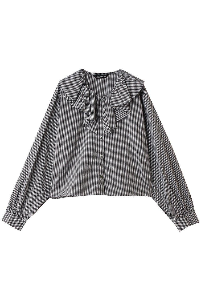 【ミズイロ インド/mizuiro ind】のcheck frill gather collar shirt シャツ インテリア・キッズ・メンズ・レディースファッション・服の通販 founy(ファニー) 　ファッション　Fashion　レディースファッション　Fashion for Women　トップス・カットソー　Cut & Sew Tops　シャツ・ブラウス・オフィスカジュアル　Elegant Blouses & Button-Ups　インナー　Innerwear　ギンガム　Gingham, Gingham Fabric　ジャケット　Jacket, Outerwear　スウェット / スエット　Sweatshirt, Sweatwear　スリーブ　Sleeve, Long Sleeve / Short Sleeve　チェック　Check, Plaid, Tartan　バランス　Balance, Style Balance　フェミニン　Feminine, Girly　フリル　Frill, Ruffle　ロング　Long, Long-Length　再入荷　Restock / Back in Stock　black|ID: prp329100004906261 ipo3291000000036734883