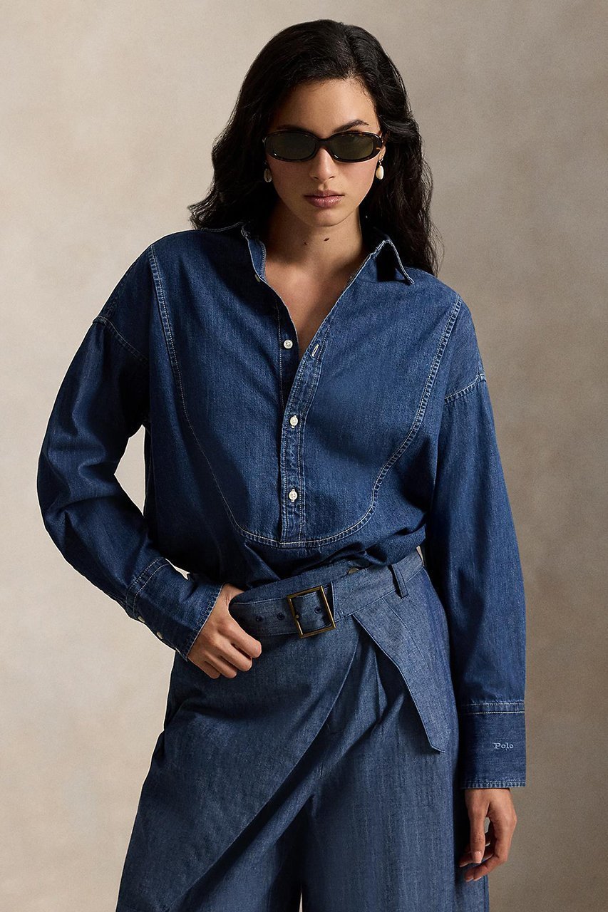 【ラルフローレン/RALPH LAUREN】の【POLO RALPH LAUREN】デニム タキシード シャツ 人気、トレンドファッション・服の通販 founy(ファニー) 　ファッション　Fashion　レディースファッション　Fashion for Women　トップス・カットソー　Cut & Sew Tops　シャツ・ブラウス・オフィスカジュアル　Elegant Blouses & Button-Ups　ウォッシュ　Washed Finish　クラシック　Classic, Timeless Style　ショルダー　Shoulder, Shoulder Strap　スリーブ　Sleeve, Long Sleeve / Short Sleeve　デニム　Denim, Jeans Material　ドロップ　Drop Shoulder, Dropped Style　リラックス　Relax, Relaxed Fit　ロング　Long, Long-Length　other-5|ID: prp329100004906270 ipo3291000000036734956