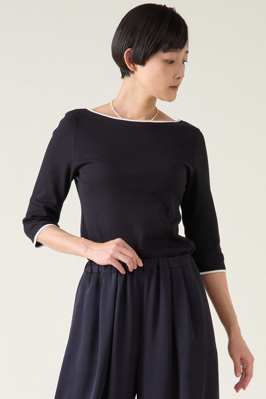 【マルティニーク/martinique】のバイカラーパイピングプルオーバー インテリア・キッズ・メンズ・レディースファッション・服の通販 founy(ファニー) 　ファッション　Fashion　レディースファッション　Fashion for Women　トップス・カットソー　Cut & Sew Tops　シャツ・ブラウス・オフィスカジュアル　Elegant Blouses & Button-Ups　ロングTシャツ・Tシャツ　Longline T-Shirts & Tees　カジュアルプルオーバー・ニットトップス　Pullovers & Knit Tops / Casual Pullovers　カットソー・ベーシックTシャツ　Cut-and-Sewn Tops / Stretch Tees & Basics　おすすめ　Recommended / Our Picks　インナー　Innerwear　カットソー　Cut and Sewn Top　クラシカル　Classical, Vintage-Inspired　ショート　Short, Short Length　ジャケット　Jacket, Outerwear　ストレッチ　Stretch, Stretchy Fabric　スリーブ　Sleeve, Long Sleeve / Short Sleeve　テレコ　Ribbed, Rib Stitch　夏　Summer　春　Spring　無地　Plain, Solid Color　ブラック|ID: prp329100004906284 ipo3291000000036735078