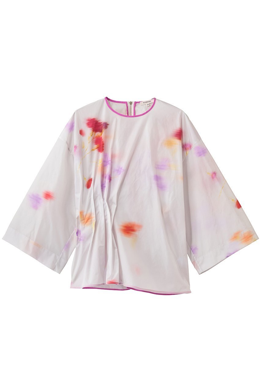 【ブラミンク/BLAMINK】のフラワークルーネックブラウス 人気、トレンドファッション・服の通販 founy(ファニー) 　ファッション　Fashion　レディースファッション　Fashion for Women　トップス・カットソー　Cut & Sew Tops　シャツ・ブラウス・オフィスカジュアル　Elegant Blouses & Button-Ups　アシンメトリー　Asymmetrical Style　スリーブ　Sleeve, Long Sleeve / Short Sleeve　フラワー　Flower, Floral　プリント　Print, Printed Pattern　ランダム　Random, Irregular　ロング　Long, Long-Length　 other-1|ID: prp329100004906305 ipo3291000000036735264