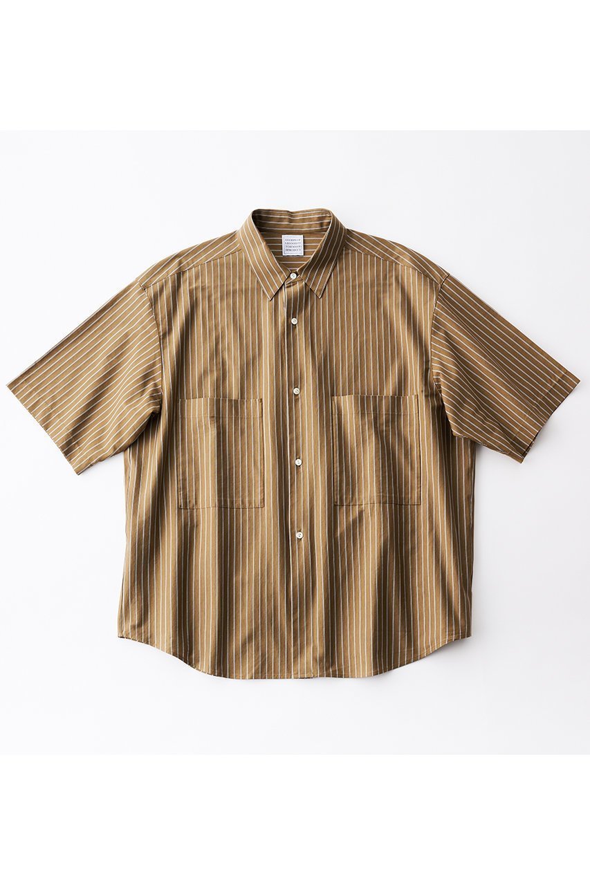 【グッド ピープル グッド ステッチング グッド プロダクト/GOOD PEOPLE GOOD STITCHING GOOD PRODUCT】の【UNISEX】ダブルポケット ハーフスリーブ シャツ インテリア・キッズ・メンズ・レディースファッション・服の通販 founy(ファニー) 　ファッション　Fashion　レディースファッション　Fashion for Women　トップス・カットソー　Cut & Sew Tops　シャツ・ブラウス・オフィスカジュアル　Elegant Blouses & Button-Ups　ユニセックス　Unisex, Genderless　カットソー　Cut and Sewn Top　ショート　Short, Short Length　ストライプ　Stripe, Striped Pattern　スリーブ　Sleeve, Long Sleeve / Short Sleeve　ダブル　Double, Double-Breasted　ハーフ　Half, Half-Length　ポケット　Pocket, Pocket Detail　リラックス　Relax, Relaxed Fit　レギュラー　Regular, Standard Fit　エレガント 上品　Elegant　ライトブラウン|ID: prp329100004906314 ipo3291000000036735380