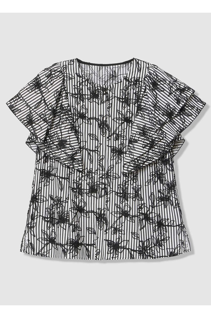 【アナイ/ANAYI】のフラワー刺繍ストライプ ブラウス インテリア・キッズ・メンズ・レディースファッション・服の通販 founy(ファニー) 　ファッション　Fashion　レディースファッション　Fashion for Women　トップス・カットソー　Cut & Sew Tops　シャツ・ブラウス・オフィスカジュアル　Elegant Blouses & Button-Ups　ショート　Short, Short Length　シンプル　Simple, Minimal　ストライプ　Stripe, Striped Pattern　スペシャル　Special, Limited Edition　スリット　Slit, Slit Detail　スリーブ　Sleeve, Long Sleeve / Short Sleeve　チェーン　Chain, Chain Strap　フラワー　Flower, Floral　新作・新入荷　New Arrivals / New In　ブラック|ID: prp329100004906322 ipo3291000000036735455