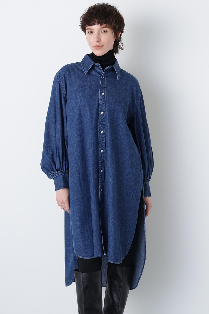【ヒューエルミュージアム/hueLe Museum】の【STUMBLY】Denim Long Volume Sleeve SH インテリア・キッズ・メンズ・レディースファッション・服の通販 founy(ファニー) 　ファッション　Fashion　レディースファッション　Fashion for Women　トップス・カットソー　Cut & Sew Tops　シャツ・ブラウス・オフィスカジュアル　Elegant Blouses & Button-Ups　ボリューム袖・フリルスリーブブラウス　Voluminous & Ruffle Sleeves / Puffy Sleeve Tops　ウエスタン　Western Style　クラシカル　Classical, Vintage-Inspired　クラシック　Classic, Timeless Style　スリーブ　Sleeve, Long Sleeve / Short Sleeve　デニム　Denim, Jeans Material　ロング　Long, Long-Length　ネイビー|ID: prp329100004906378 ipo3291000000036735922