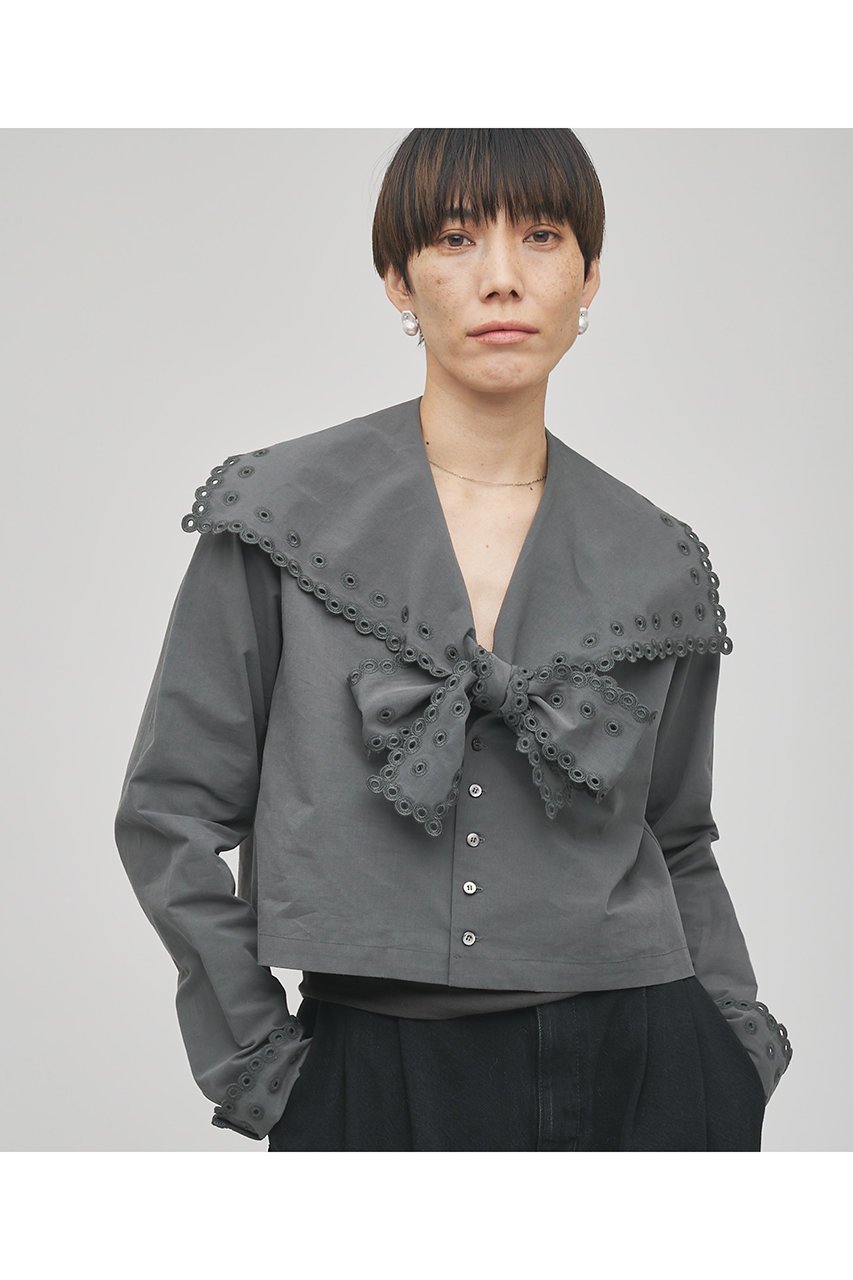 【ウィムガゼット/Whim Gazette】の【GEMINI】スカラップブラウス インテリア・キッズ・メンズ・レディースファッション・服の通販 founy(ファニー) 　ファッション　Fashion　レディースファッション　Fashion for Women　トップス・カットソー　Cut & Sew Tops　シャツ・ブラウス・オフィスカジュアル　Elegant Blouses & Button-Ups　ジャケット　Jacket, Outerwear　スカラップ　Scallop, Scalloped Edge　スリーブ　Sleeve, Long Sleeve / Short Sleeve　タイプライター　Typewriter Fabric, Crisp Cotton　ドット　Polka Dot, Dot Pattern　フランス　France, French　リネン　Linen, Linen Fabric　リボン　Ribbon, Bow　レース　Lace, Lace Fabric　ロング　Long, Long-Length　ヴィンテージ　Vintage Style　チャコールグレー|ID: prp329100004906383 ipo3291000000036735964