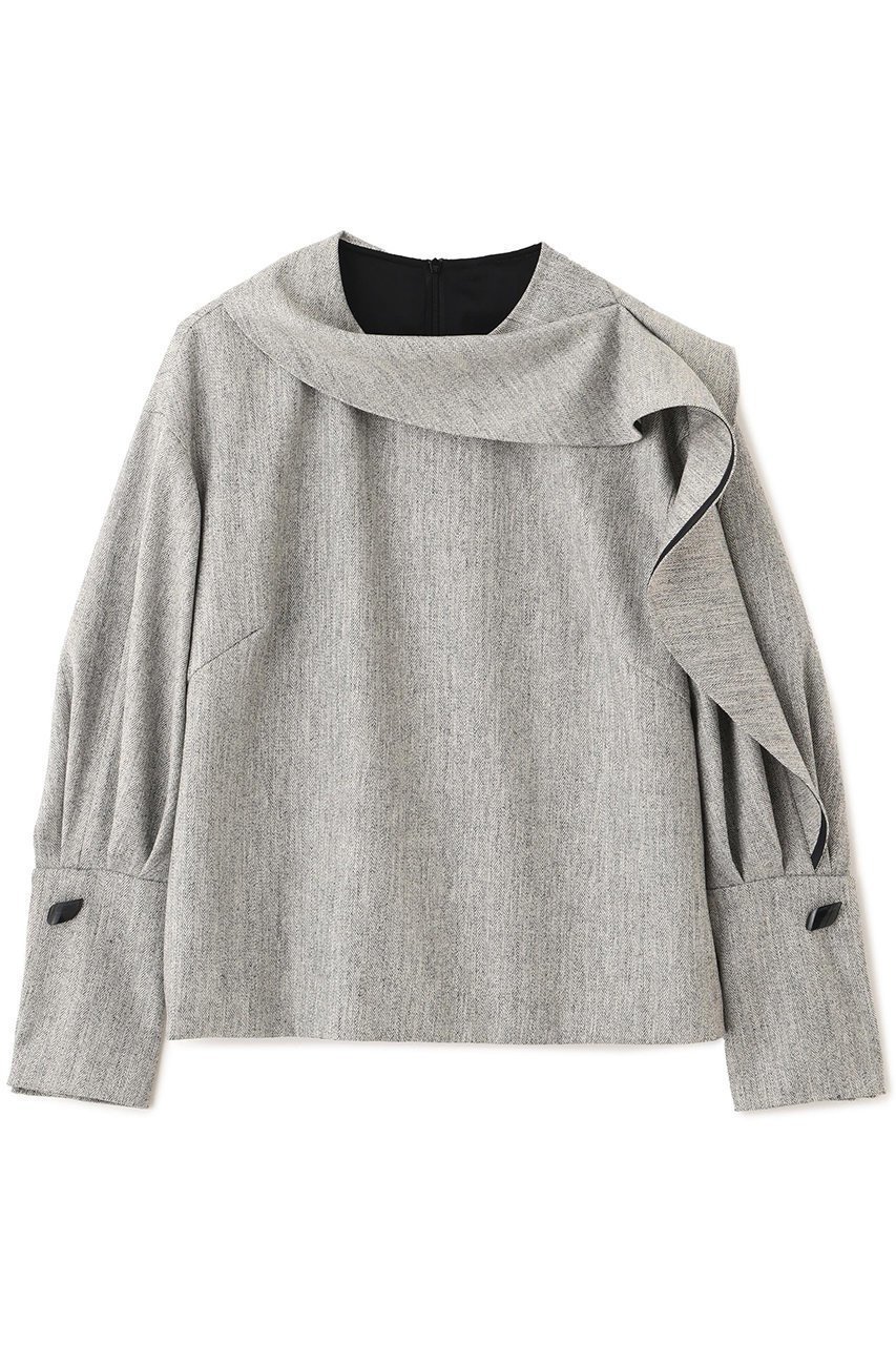 【アドーア/ADORE】のトップヘリンボーンブラウス インテリア・キッズ・メンズ・レディースファッション・服の通販 founy(ファニー) 　ファッション　Fashion　レディースファッション　Fashion for Women　トップス・カットソー　Cut & Sew Tops　シャツ・ブラウス・オフィスカジュアル　Elegant Blouses & Button-Ups　アシンメトリー　Asymmetrical Style　スリーブ　Sleeve, Long Sleeve / Short Sleeve　ツイード　Twill, Twill Weave　ラッフル　Ruffle, Frill　ロング　Long, Long-Length　グレー|ID: prp329100004906401 ipo3291000000036736098