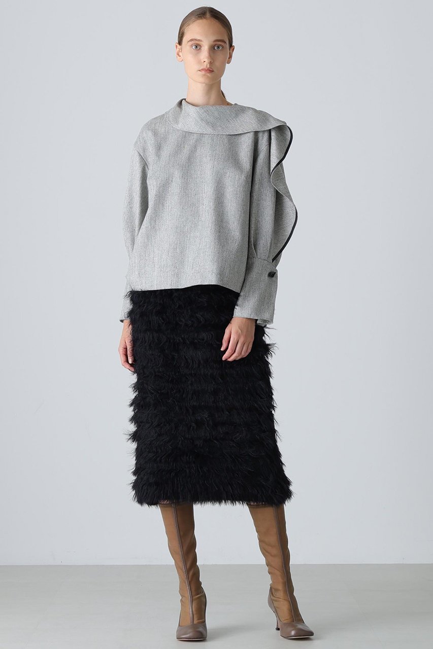 【アドーア/ADORE】のトップヘリンボーンブラウス 人気、トレンドファッション・服の通販 founy(ファニー) 　ファッション　Fashion　レディースファッション　Fashion for Women　トップス・カットソー　Cut & Sew Tops　シャツ・ブラウス・オフィスカジュアル　Elegant Blouses & Button-Ups　アシンメトリー　Asymmetrical Style　スリーブ　Sleeve, Long Sleeve / Short Sleeve　ツイード　Twill, Twill Weave　ラッフル　Ruffle, Frill　ロング　Long, Long-Length　other-4|ID: prp329100004906401 ipo3291000000036736101