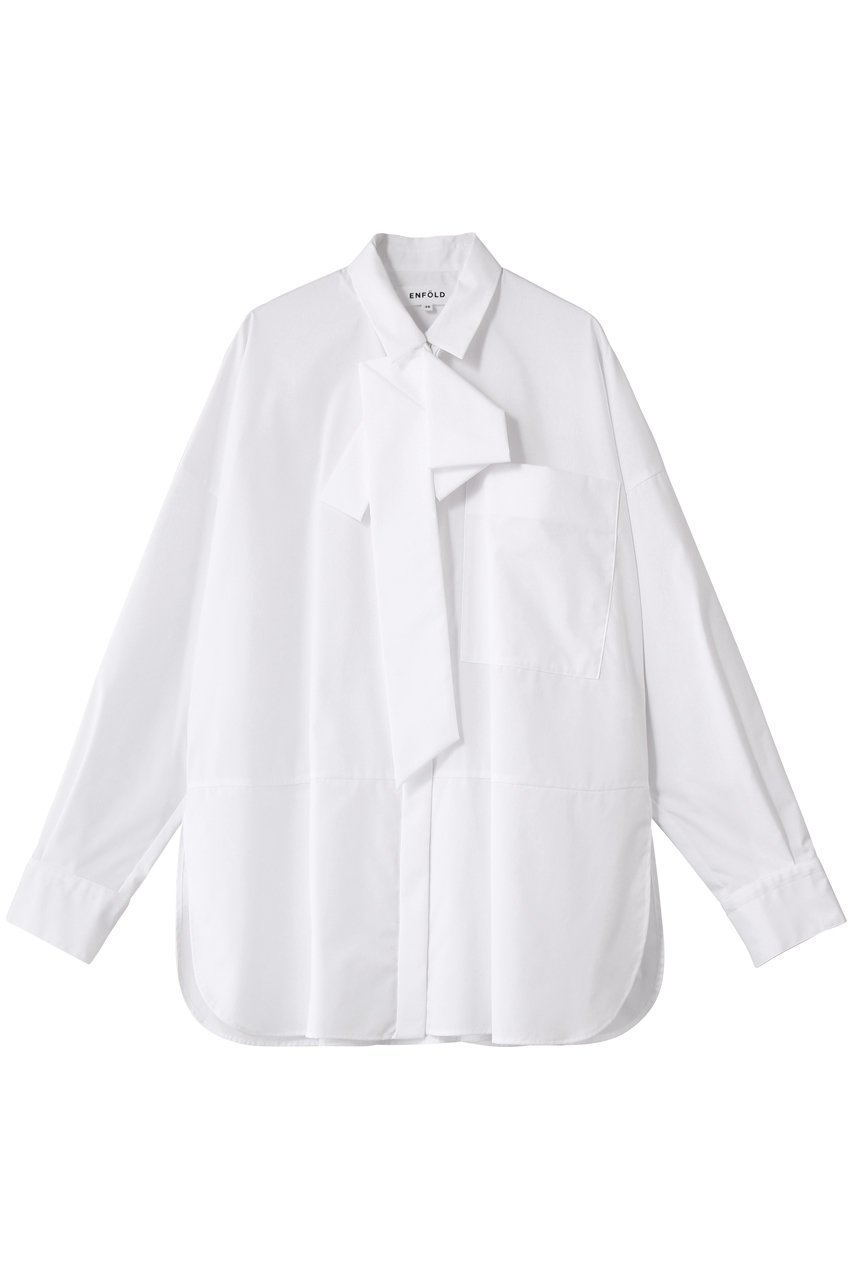 【エンフォルド/ENFOLD】のASYMMETRY BOW-TIE SHIRT/シャツ 人気、トレンドファッション・服の通販 founy(ファニー) 　ファッション　Fashion　レディースファッション　Fashion for Women　トップス・カットソー　Cut & Sew Tops　シャツ・ブラウス・オフィスカジュアル　Elegant Blouses & Button-Ups　アシンメトリー　Asymmetrical Style　スリーブ　Sleeve, Long Sleeve / Short Sleeve　ポケット　Pocket, Pocket Detail　ロング　Long, Long-Length　 other-1|ID: prp329100004906423 ipo3291000000036736255