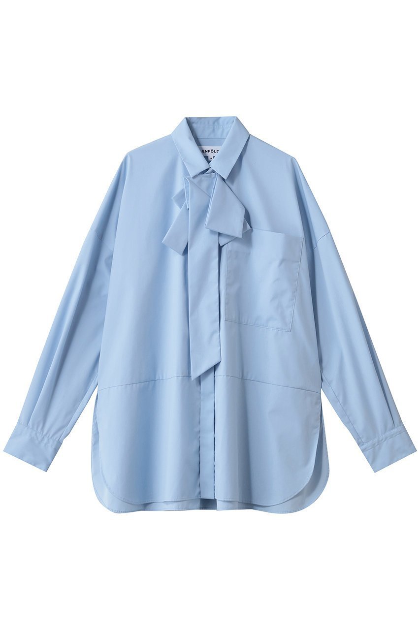 【エンフォルド/ENFOLD】のASYMMETRY BOW-TIE SHIRT/シャツ インテリア・キッズ・メンズ・レディースファッション・服の通販 founy(ファニー) 　ファッション　Fashion　レディースファッション　Fashion for Women　トップス・カットソー　Cut & Sew Tops　シャツ・ブラウス・オフィスカジュアル　Elegant Blouses & Button-Ups　アシンメトリー　Asymmetrical Style　スリーブ　Sleeve, Long Sleeve / Short Sleeve　ポケット　Pocket, Pocket Detail　ロング　Long, Long-Length　サックス|ID: prp329100004906423 ipo3291000000036736257