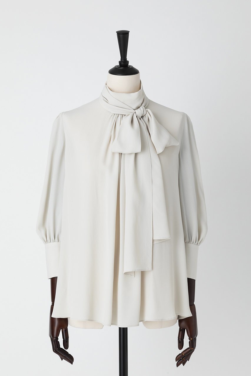 【オーヴィル/EAUVIRE】のボウタイブラウス インテリア・キッズ・メンズ・レディースファッション・服の通販 founy(ファニー) 　ファッション　Fashion　レディースファッション　Fashion for Women　トップス・カットソー　Cut & Sew Tops　シャツ・ブラウス・オフィスカジュアル　Elegant Blouses & Button-Ups　シルク　Silk, 100% Silk　ジャケット　Jacket, Outerwear　スリーブ　Sleeve, Long Sleeve / Short Sleeve　ロング　Long, Long-Length　グレージュ|ID: prp329100004906428 ipo3291000000036736296