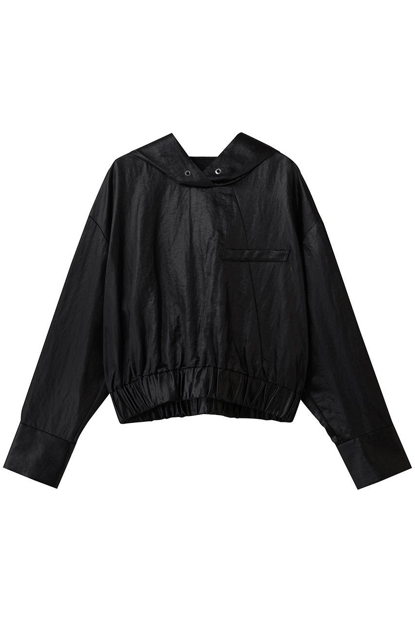 【スタニングルアー/STUNNING LURE】の【Waltz】サテンクロップドフーディ インテリア・キッズ・メンズ・レディースファッション・服の通販 founy(ファニー) 　ファッション　Fashion　レディースファッション　Fashion for Women　トップス・カットソー　Cut & Sew Tops　シャツ・ブラウス・オフィスカジュアル　Elegant Blouses & Button-Ups　エレガント 上品　Elegant　サテン　Satin, Glossy Fabric　スポーティ　Sporty, Casual Athletic　スリーブ　Sleeve, Long Sleeve / Short Sleeve　バランス　Balance, Style Balance　フロント　Front, Front Design　ポケット　Pocket, Pocket Detail　リラックス　Relax, Relaxed Fit　ロング　Long, Long-Length　ブラック|ID: prp329100004906441 ipo3291000000036736401