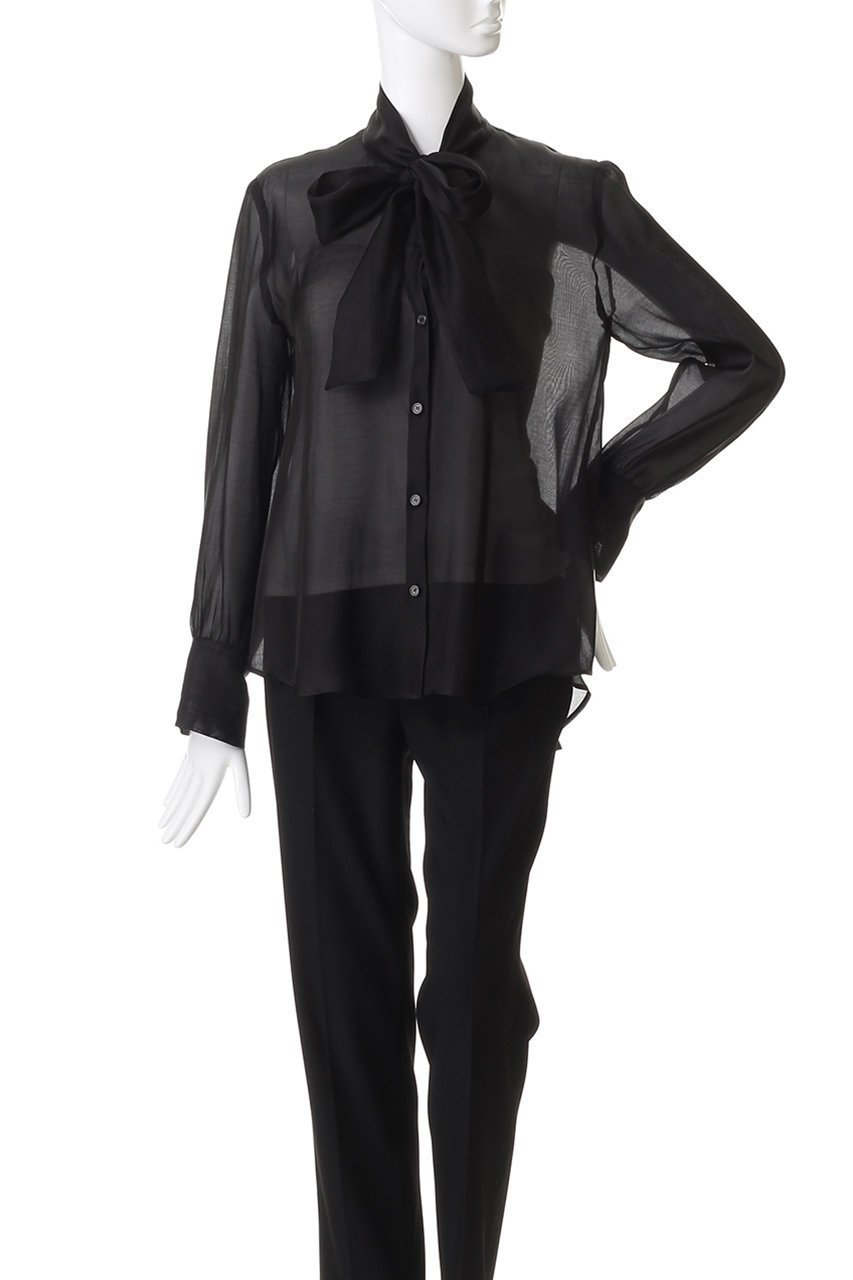 【ジェイドット/j.】の綿シルクオーガンジーボウタイブラウス 人気、トレンドファッション・服の通販 founy(ファニー) 　ファッション　Fashion　レディースファッション　Fashion for Women　トップス・カットソー　Cut & Sew Tops　シャツ・ブラウス・オフィスカジュアル　Elegant Blouses & Button-Ups　エレガント 上品　Elegant　シアー　Sheer, See-Through　シルク　Silk, 100% Silk　スラックス　Slacks, Dress Pants　スリーブ　Sleeve, Long Sleeve / Short Sleeve　デニム　Denim, Jeans Material　フェミニン　Feminine, Girly　ロング　Long, Long-Length　other-2|ID: prp329100004906444 ipo3291000000036736425